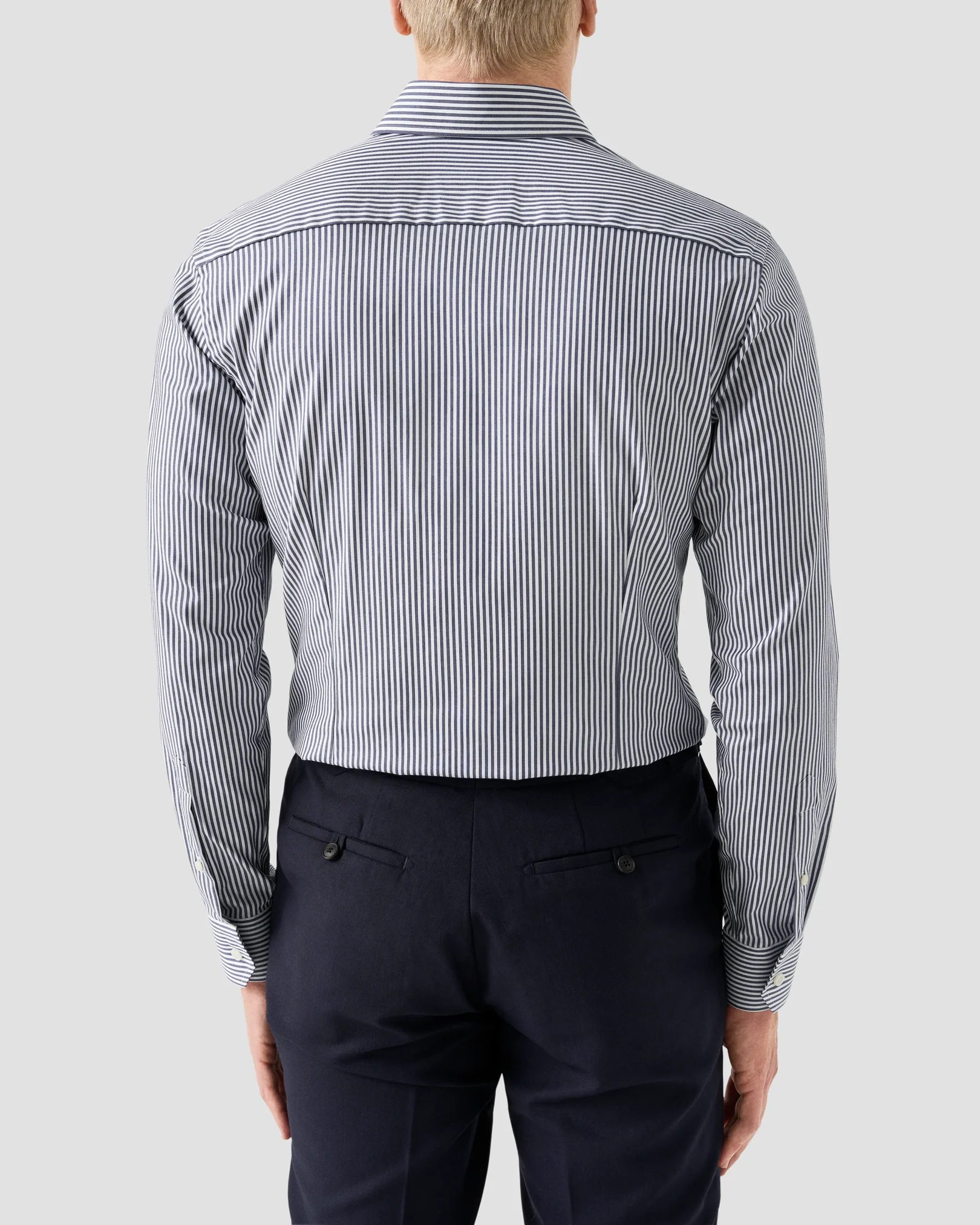 Eton - navy blue striped cotton tencel tm lyocell shirt