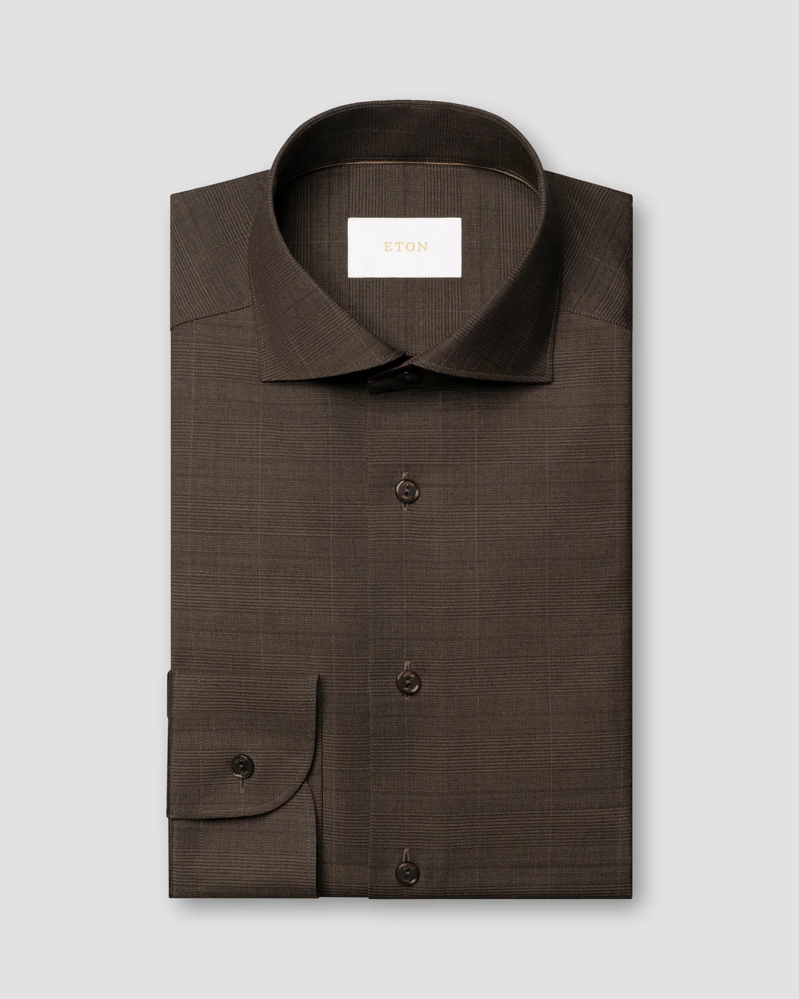 Eton - dark brown check merino shirt