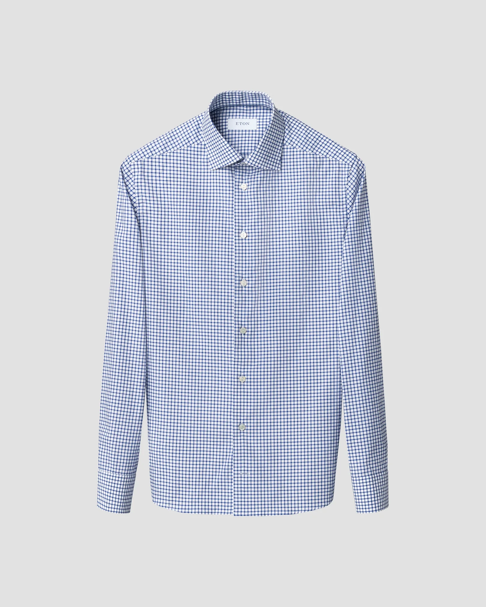 Eton - mid blue check fine twill shirt cut away single contemporary