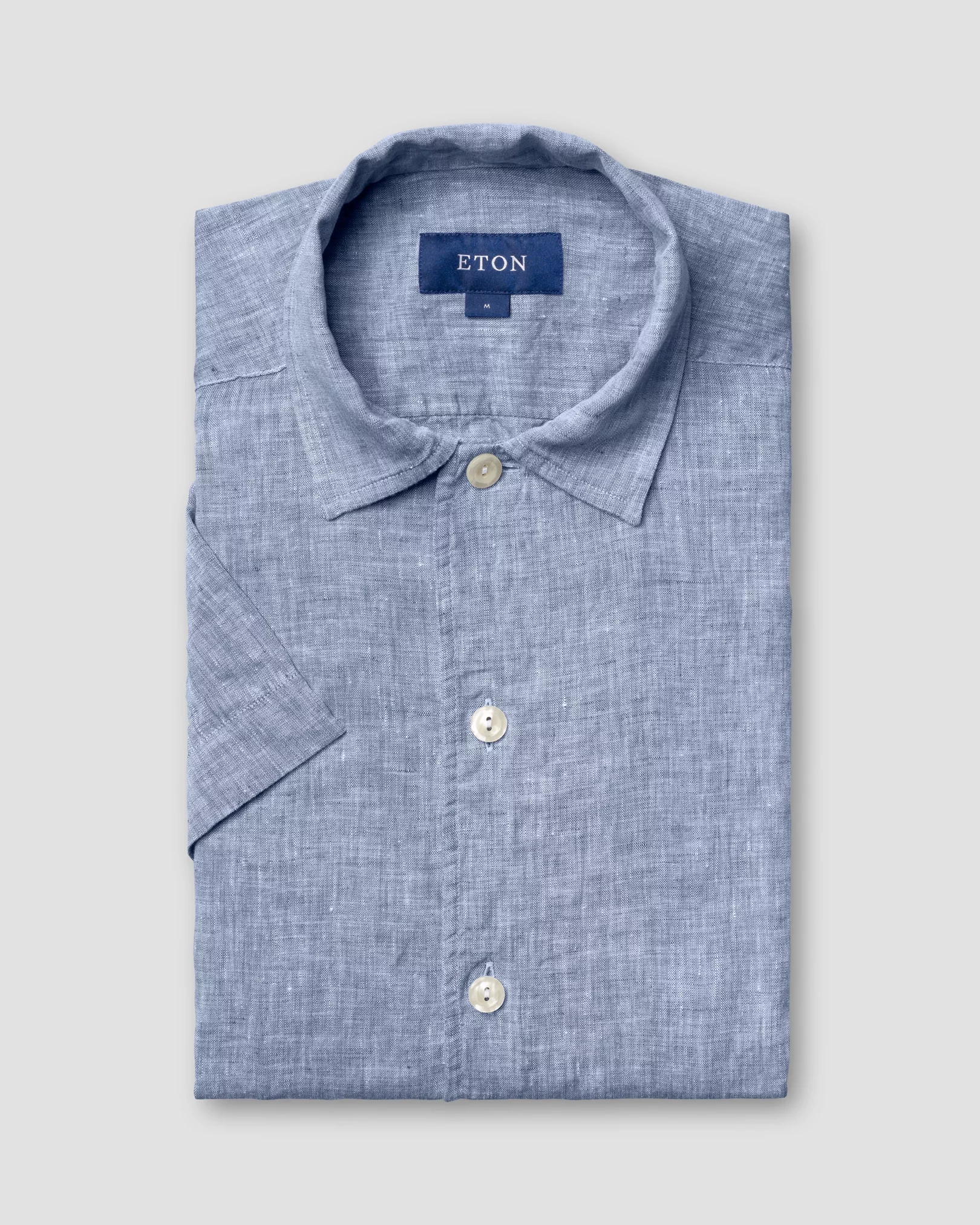 Eton - blue linen shirt resort short sleeve boxfit box fit