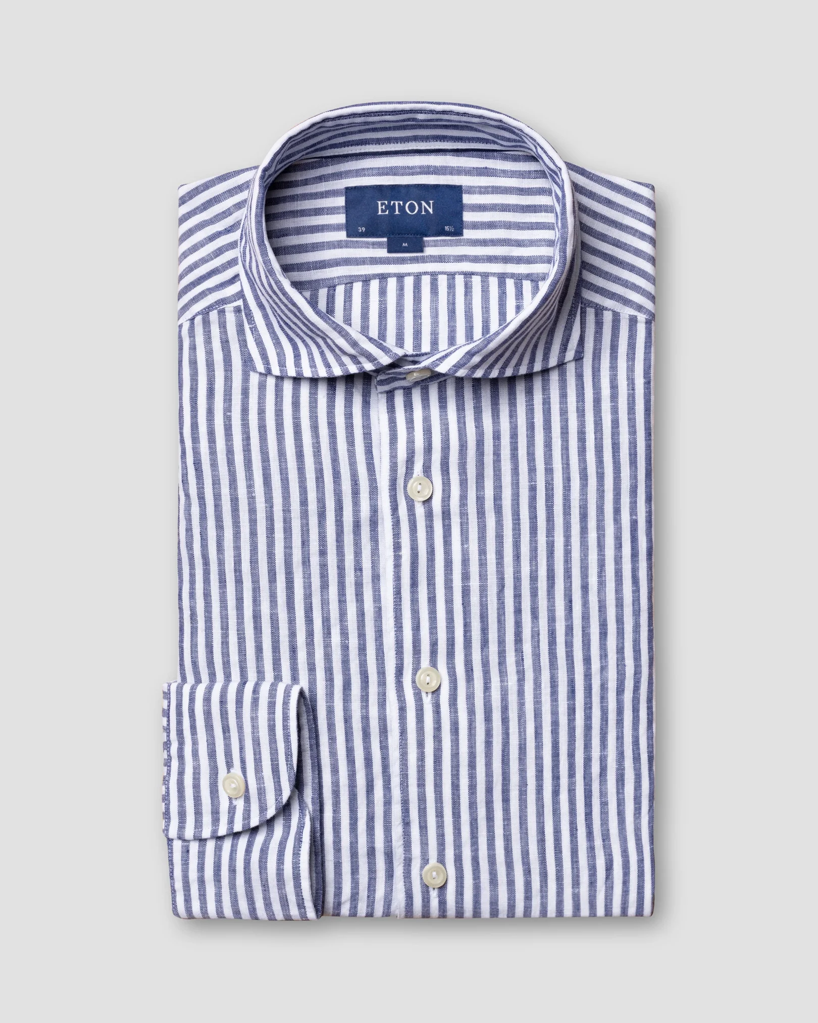 Eton - blue striped linen shirt wide spread