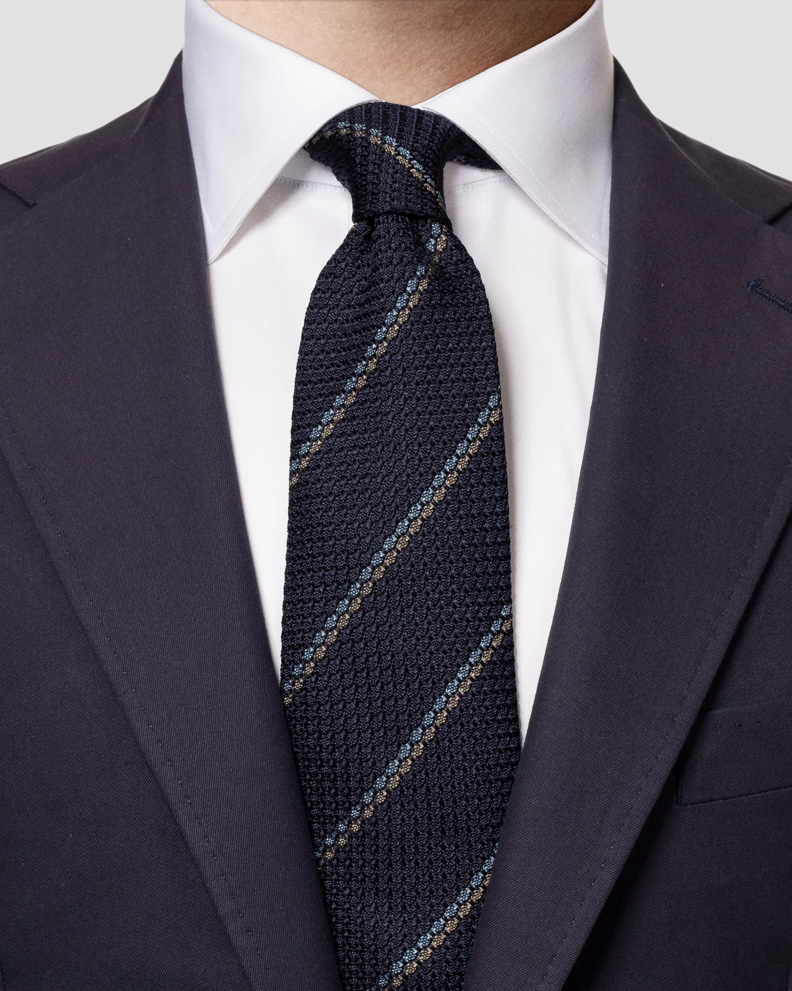 Eton - blue and light brown striped grenadine tie