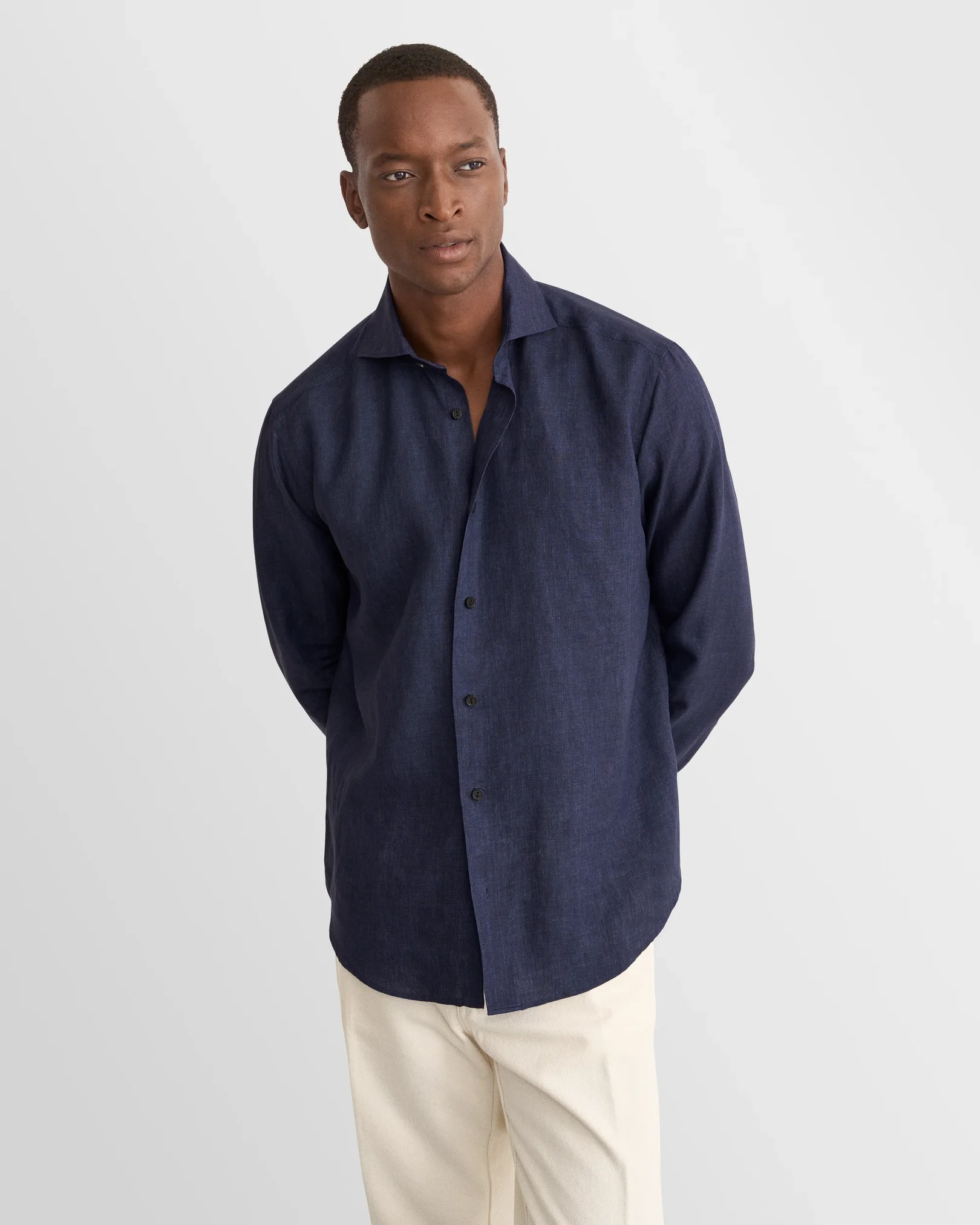Eton - navy solid linen shirt 261