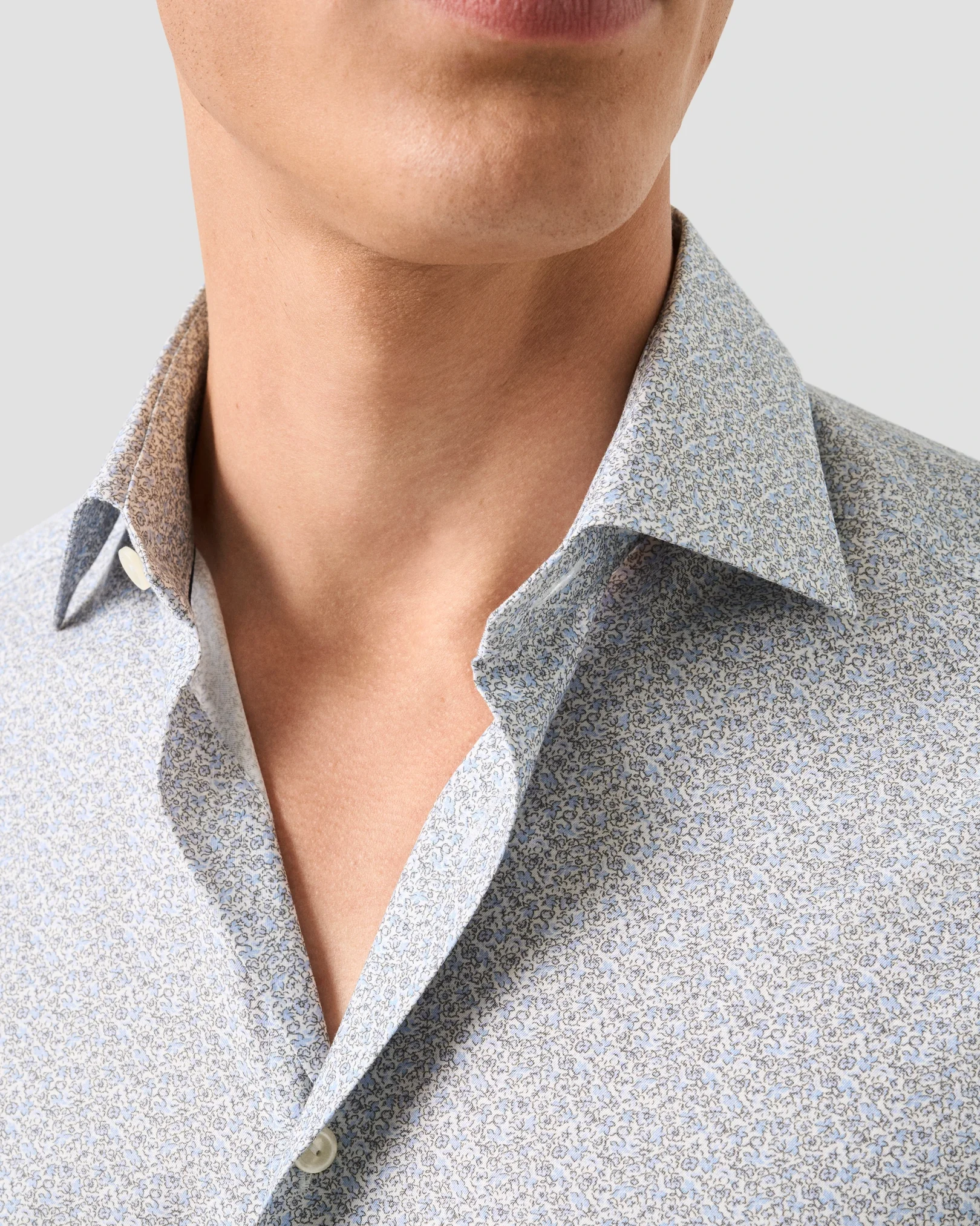 Eton - mid blue floral twill shirt cut away 258