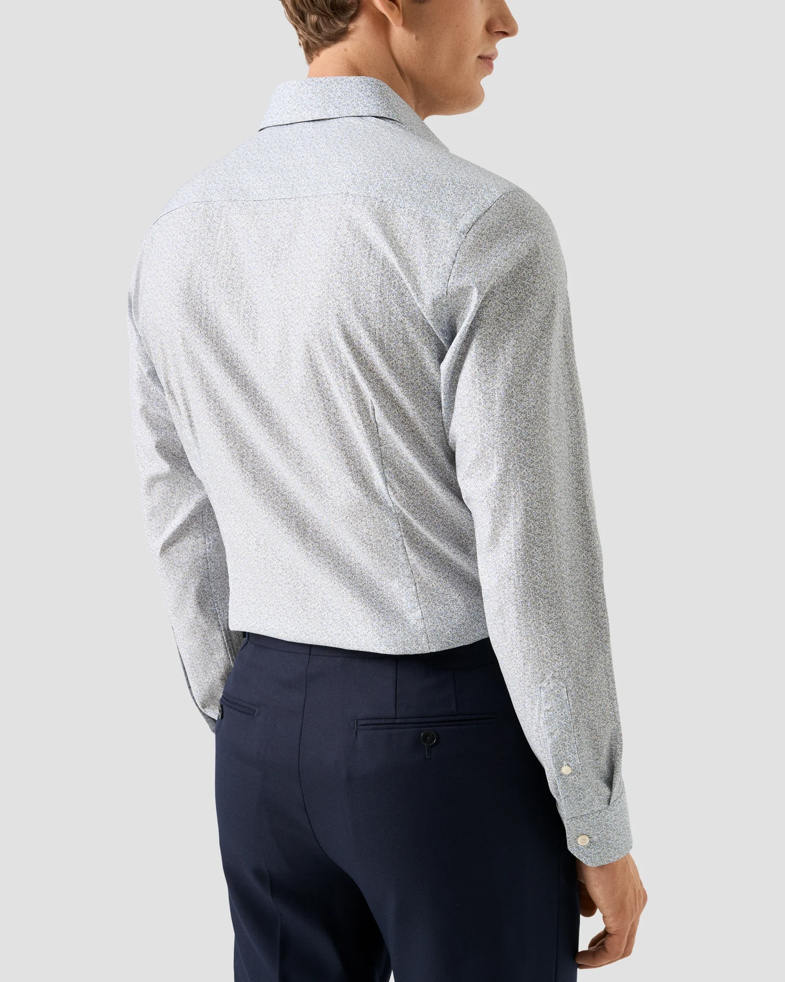 Eton - mid blue floral twill shirt cut away 258