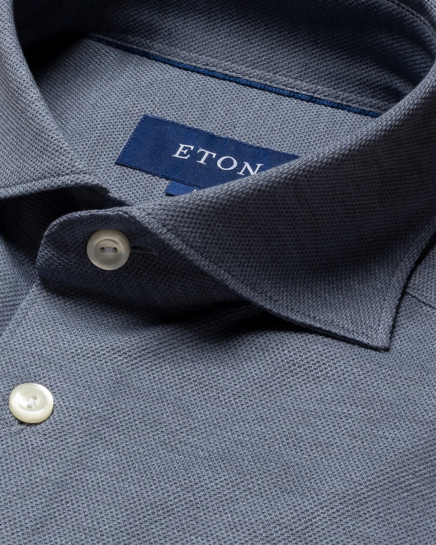 Eton - blue pique shirt long sleeve