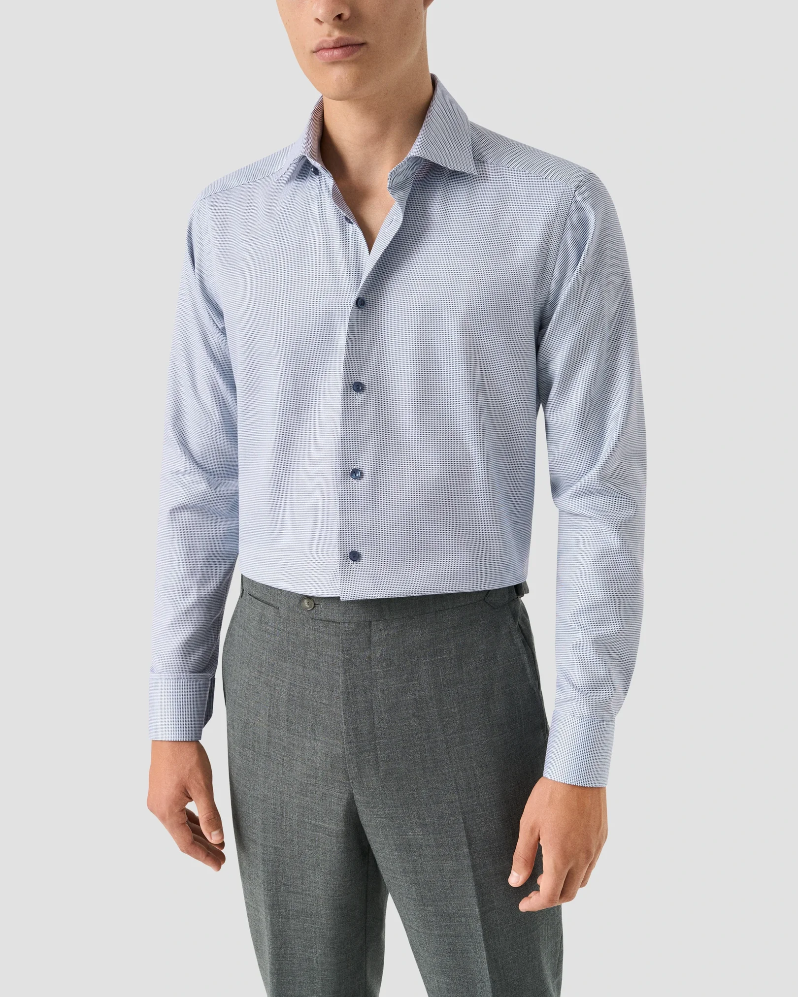 Eton - navy blue semi solid twill shirt
