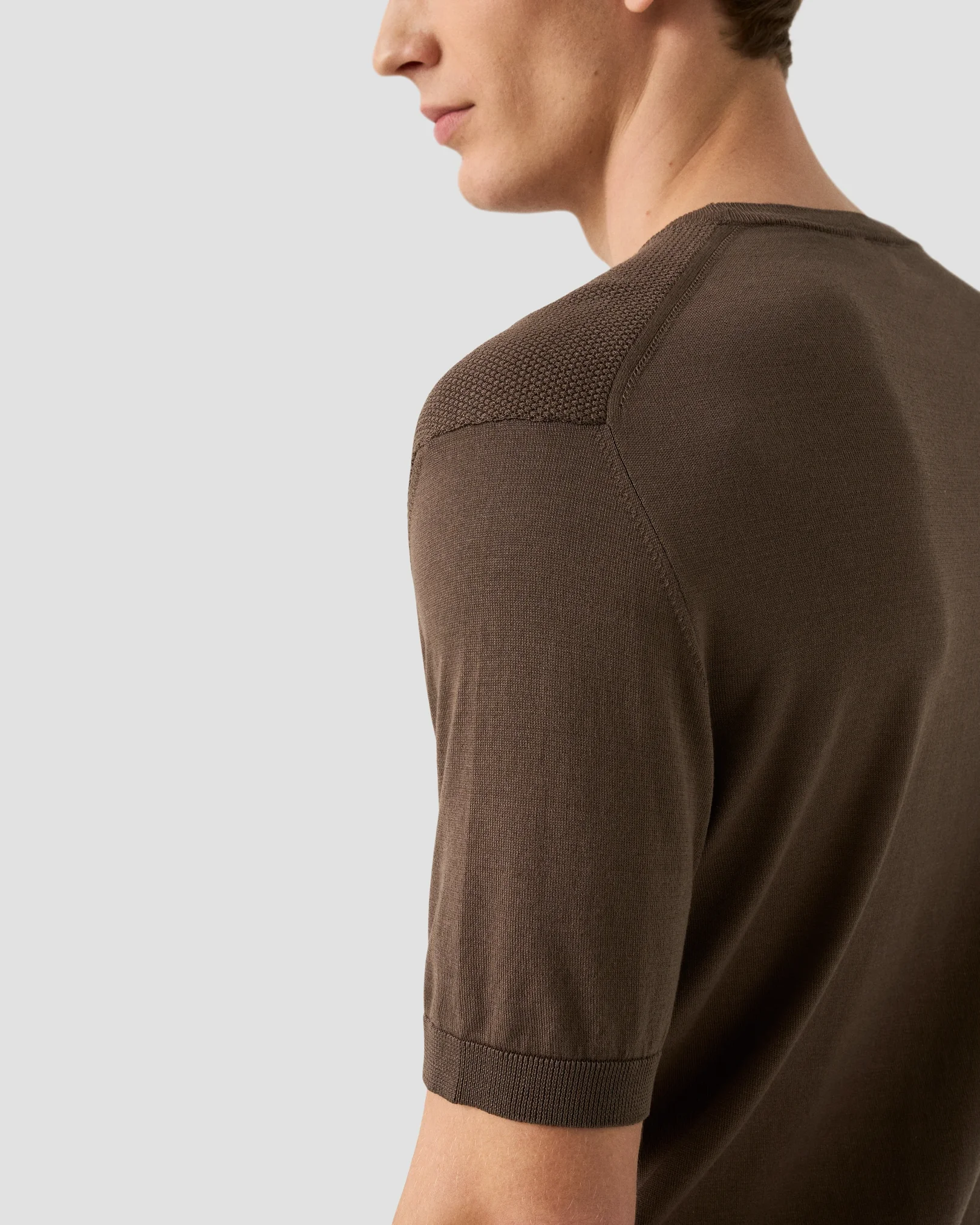 Eton - brown structured crew neck knitted t shirt