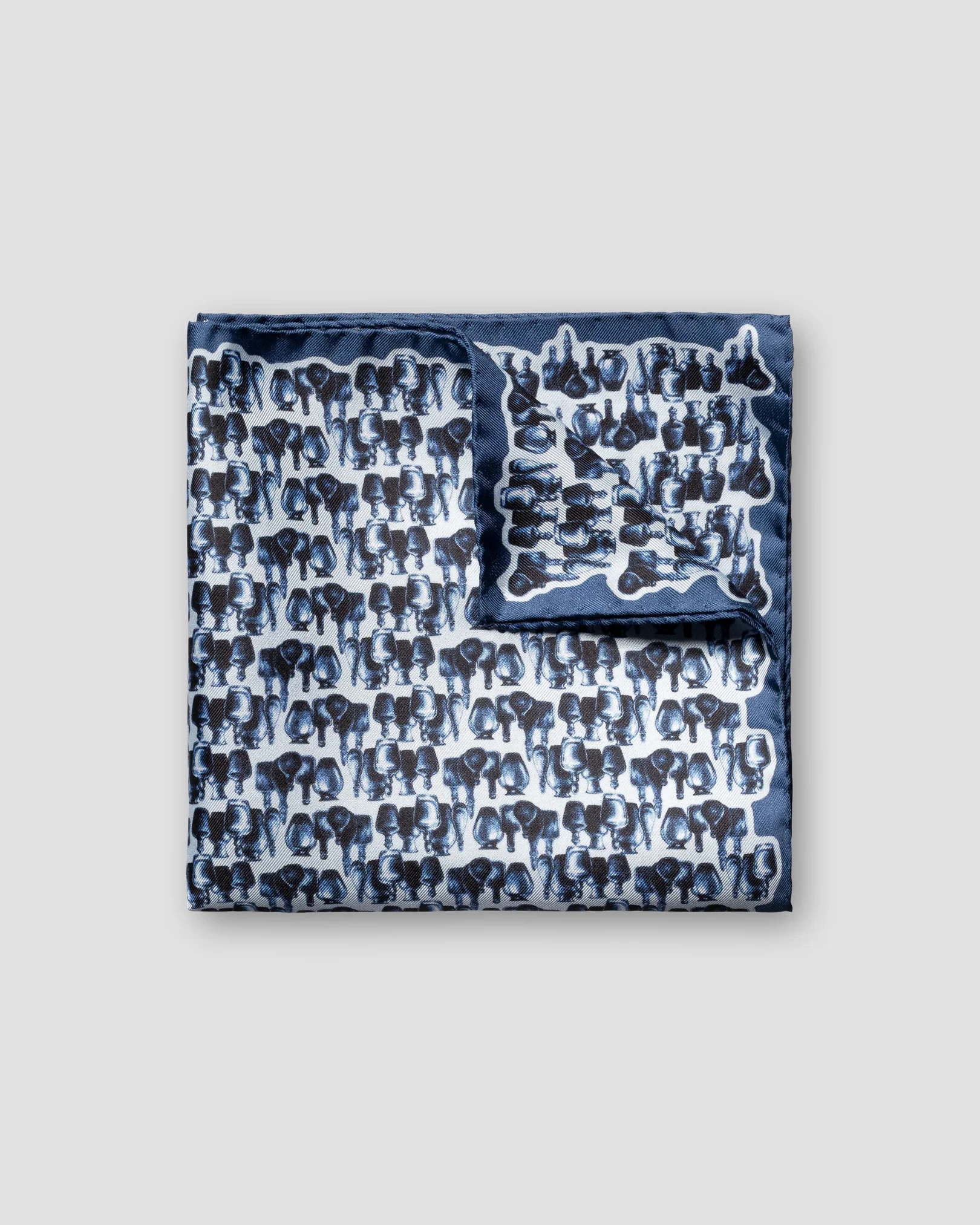 Eton - blue glass bottles print silk pocket square