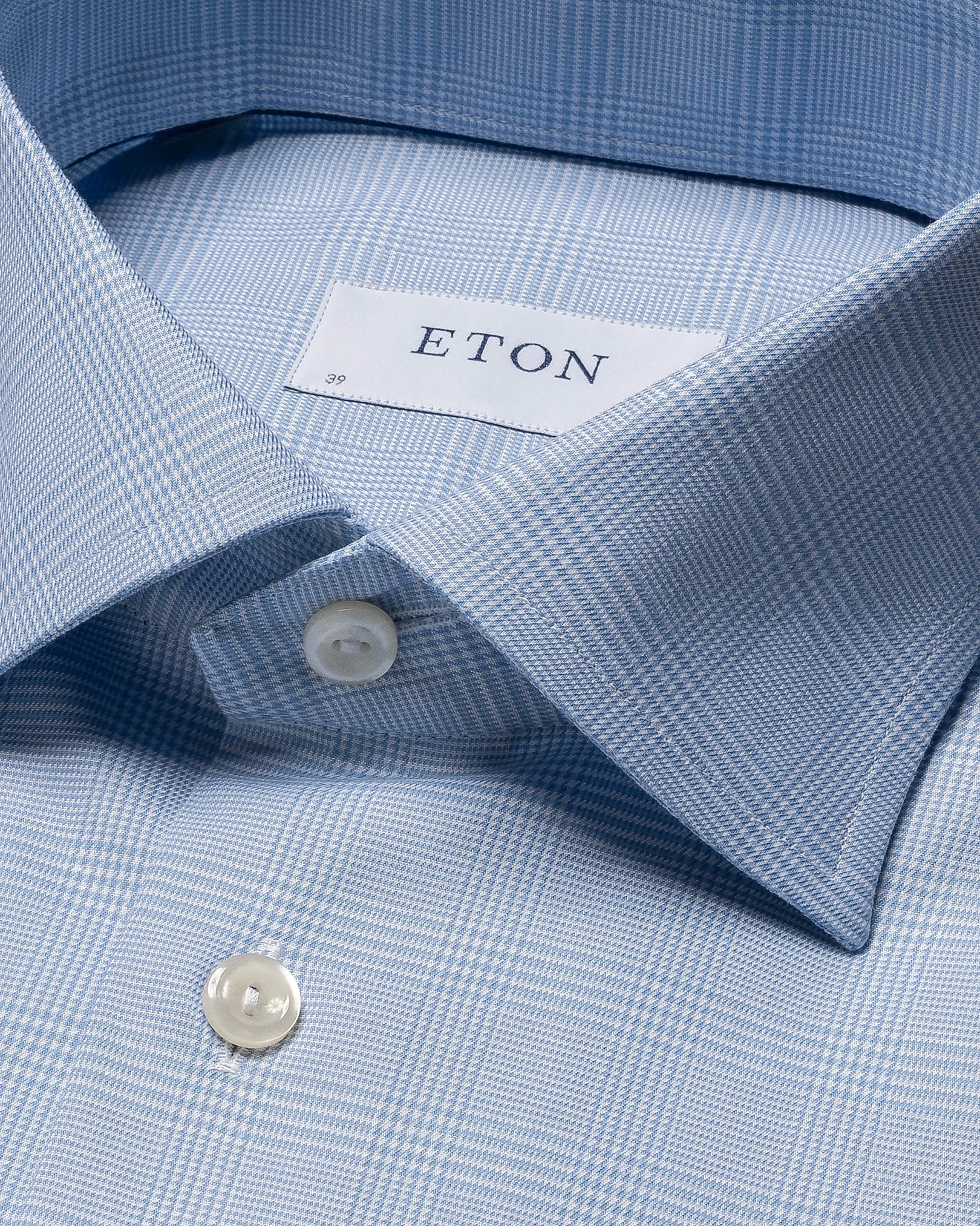 Eton - light blue checked strech shirt