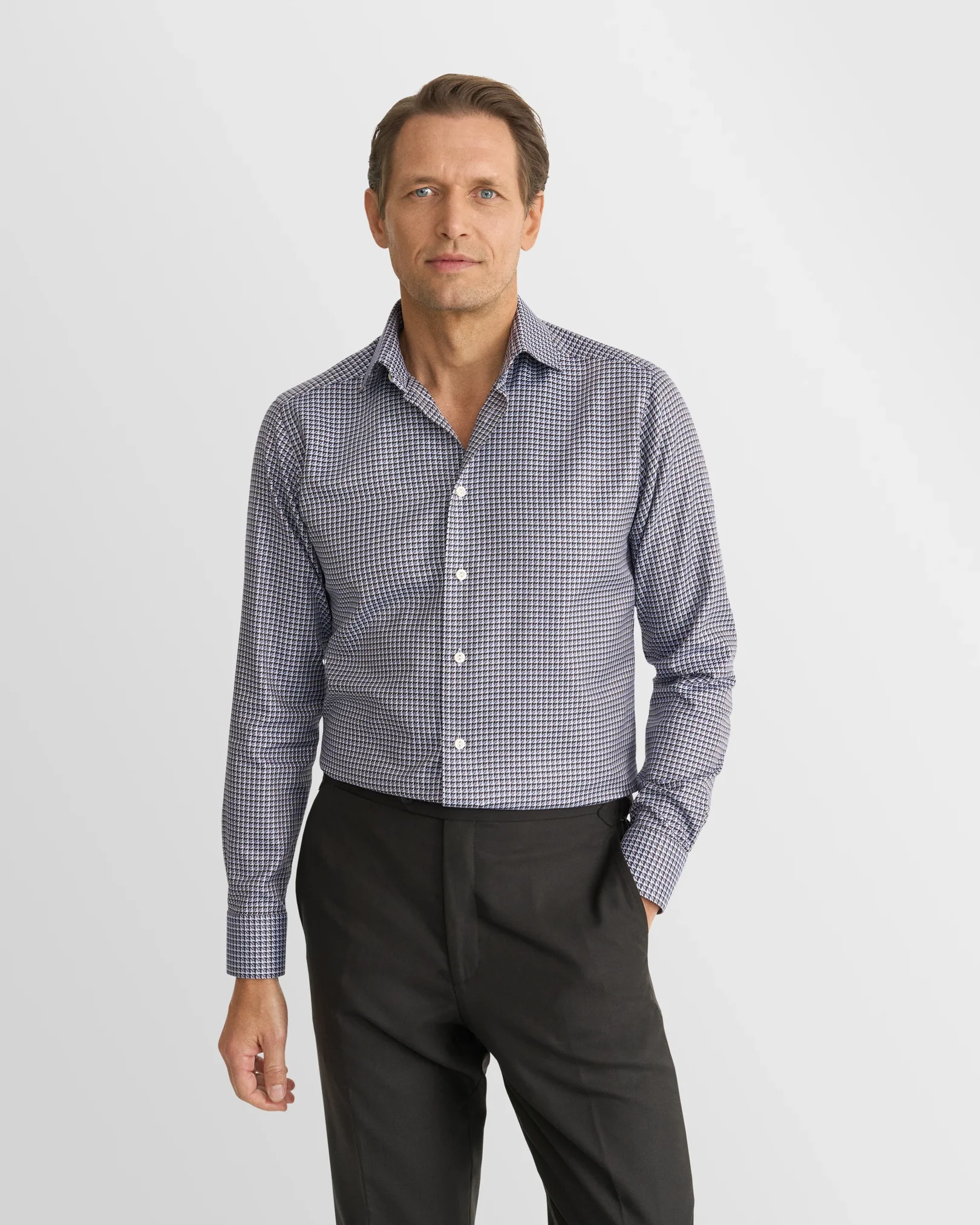 Eton - dark blue check king twill shirt