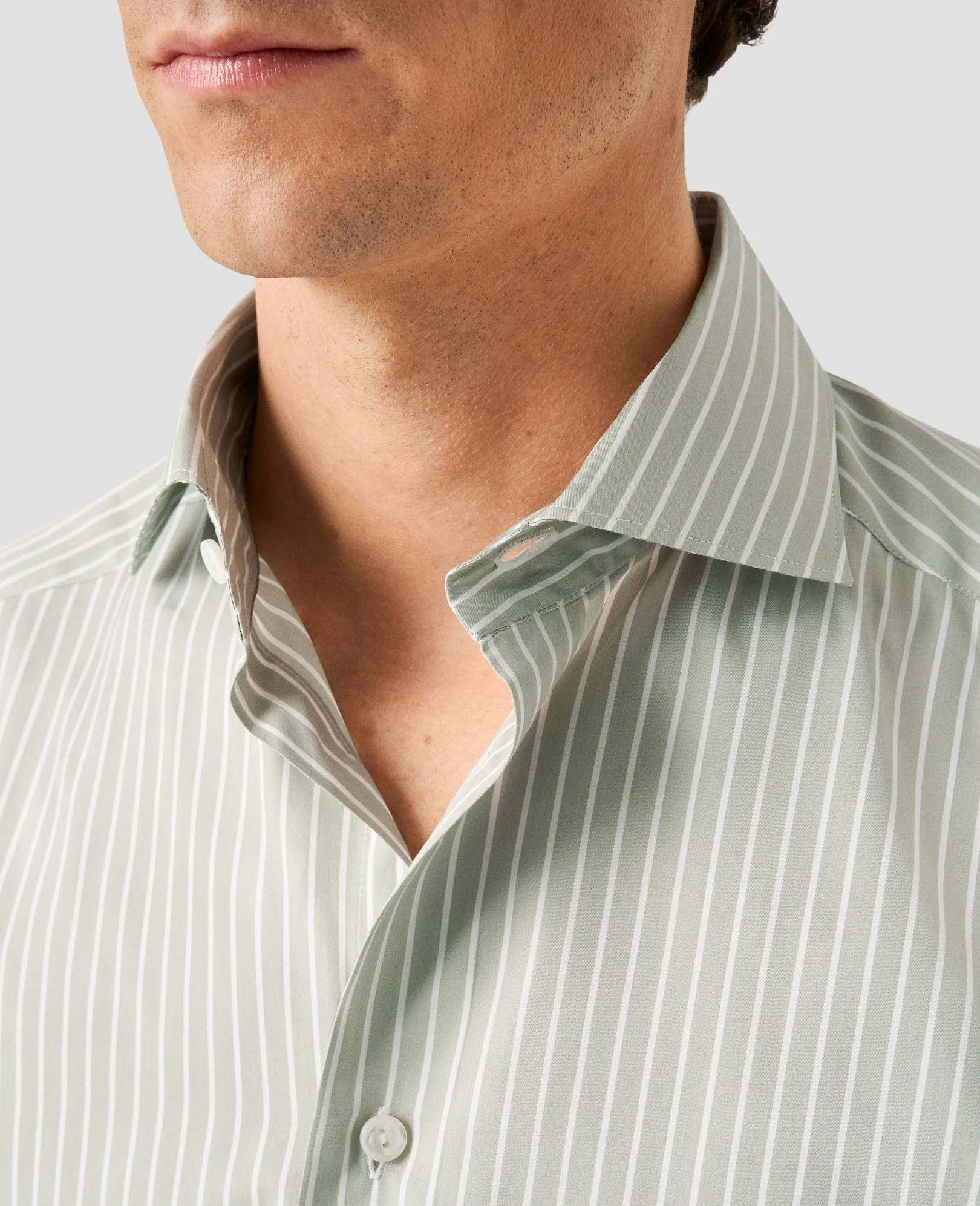 Eton - light green cotton and silk stripe shirt