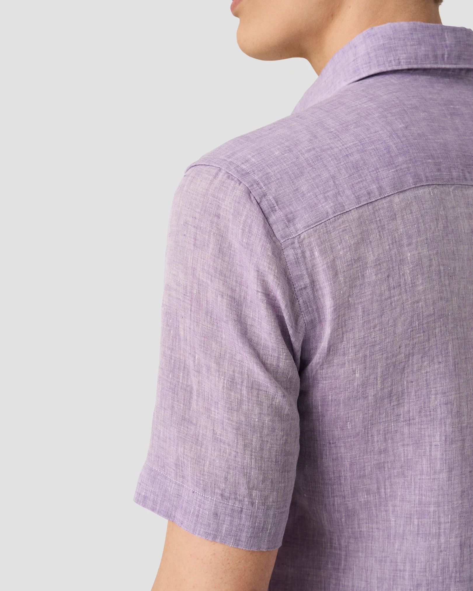 Eton - mid purple solid short sleeve linen shirt
