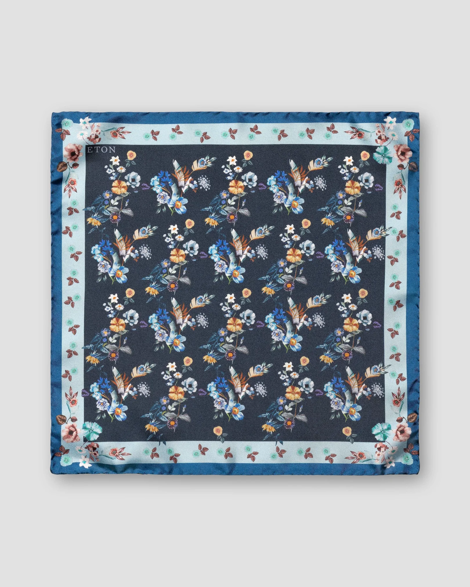 Navy Floral Print Silk Pocket Square