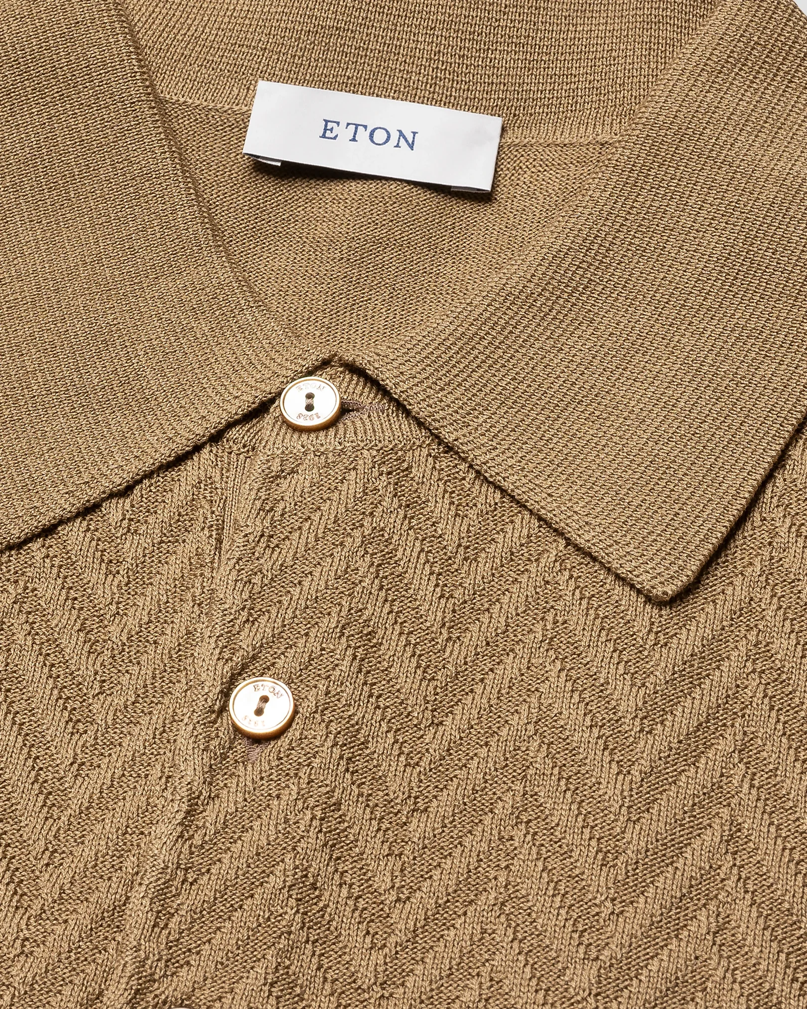 Eton - beige chevron structure knit polo shirt