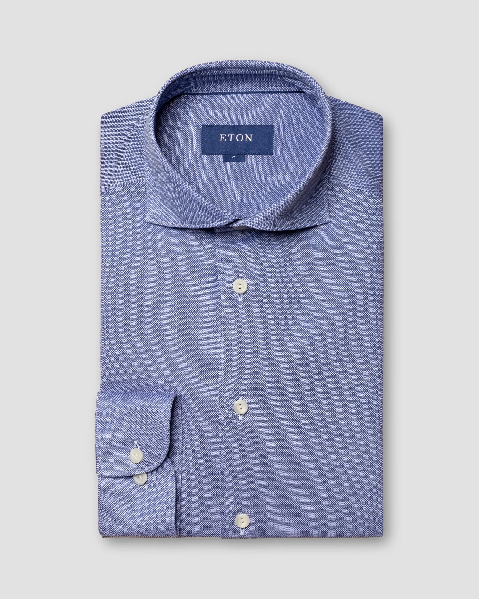 Eton - blue oxford pique shirt wide spread jersey single rounded slim jersey