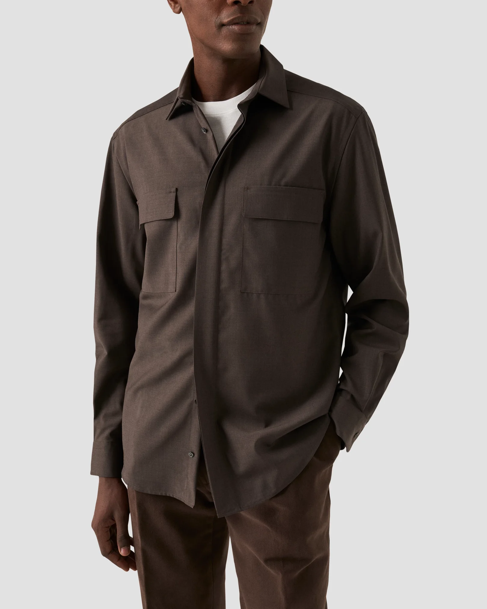 Eton - dark brown merino overshirt