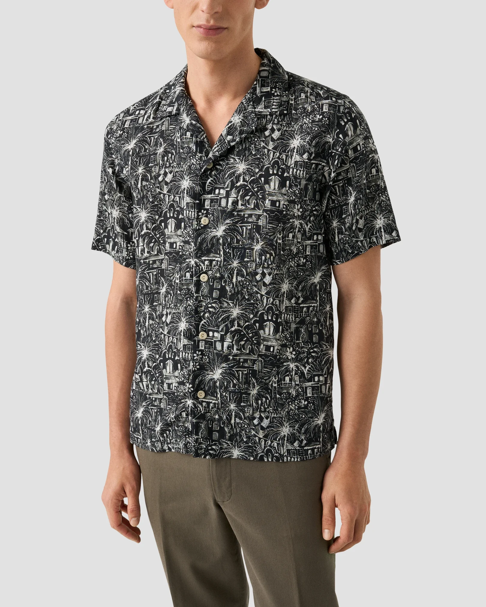 Eton - black gaudi garden print resort shirt