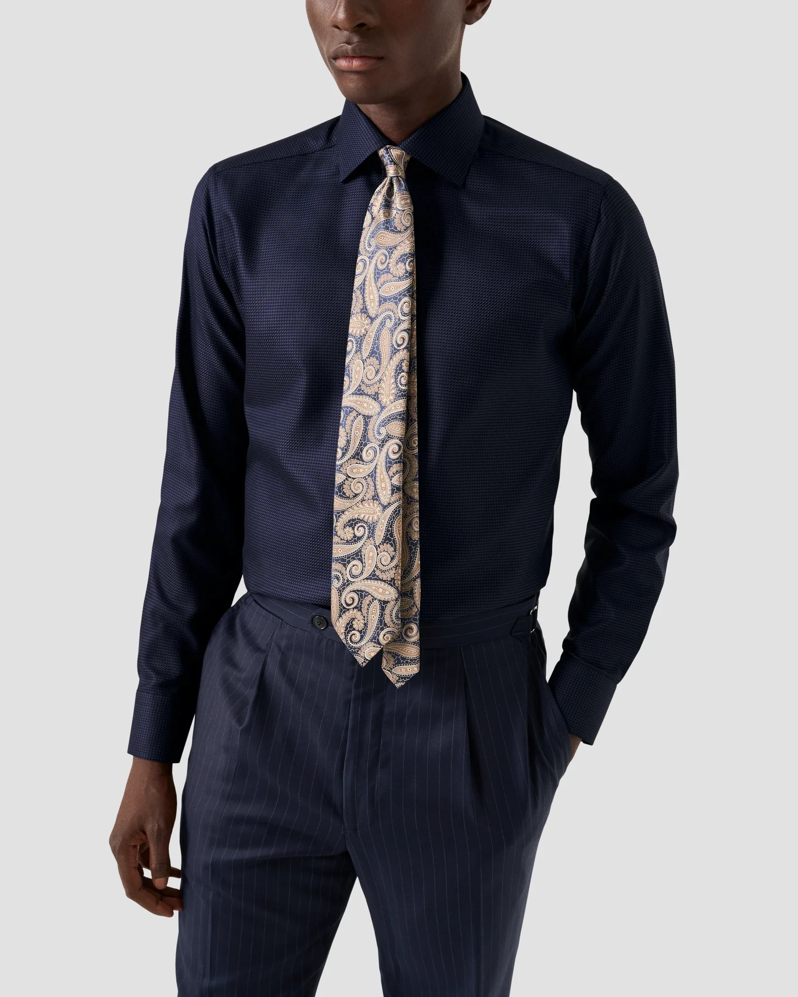 Eton - navy houndstooth king twill shirt