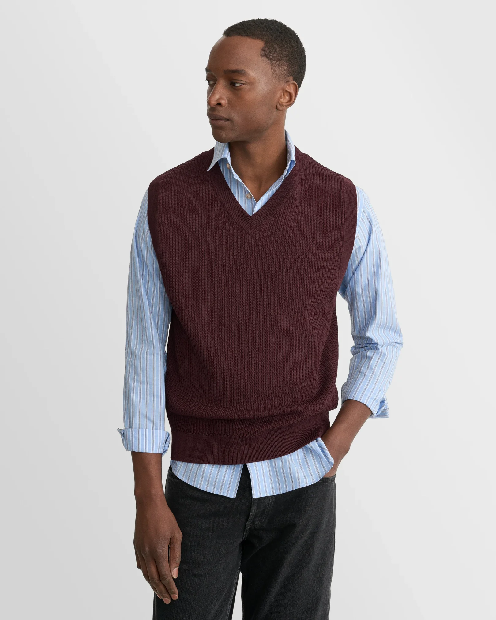 Eton - mid purple cotton structure knit vest