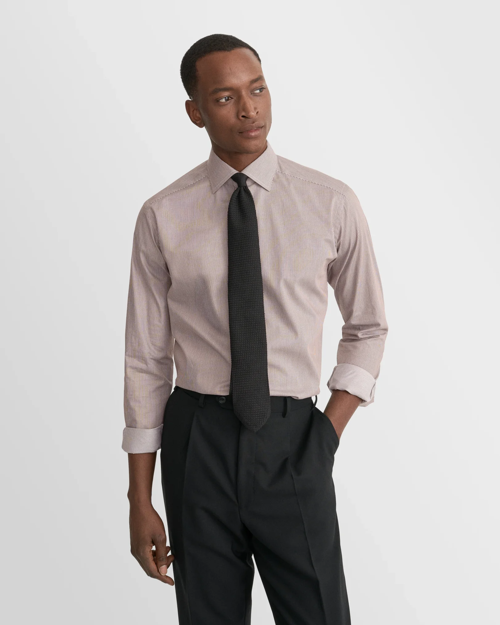 Eton - dark red striped fine twill shirt