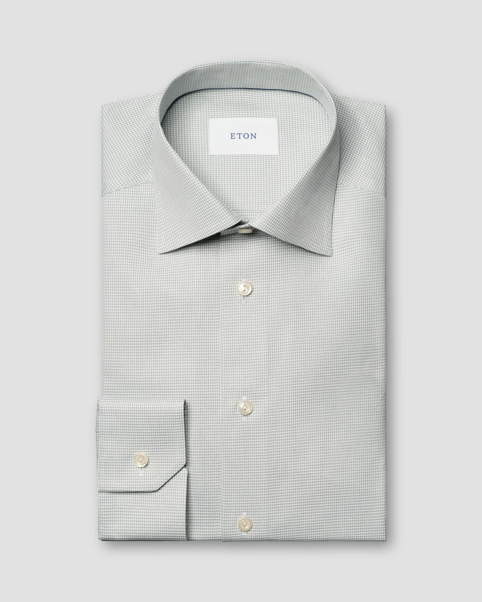 Eton - light green houndstooth signature twill shirt