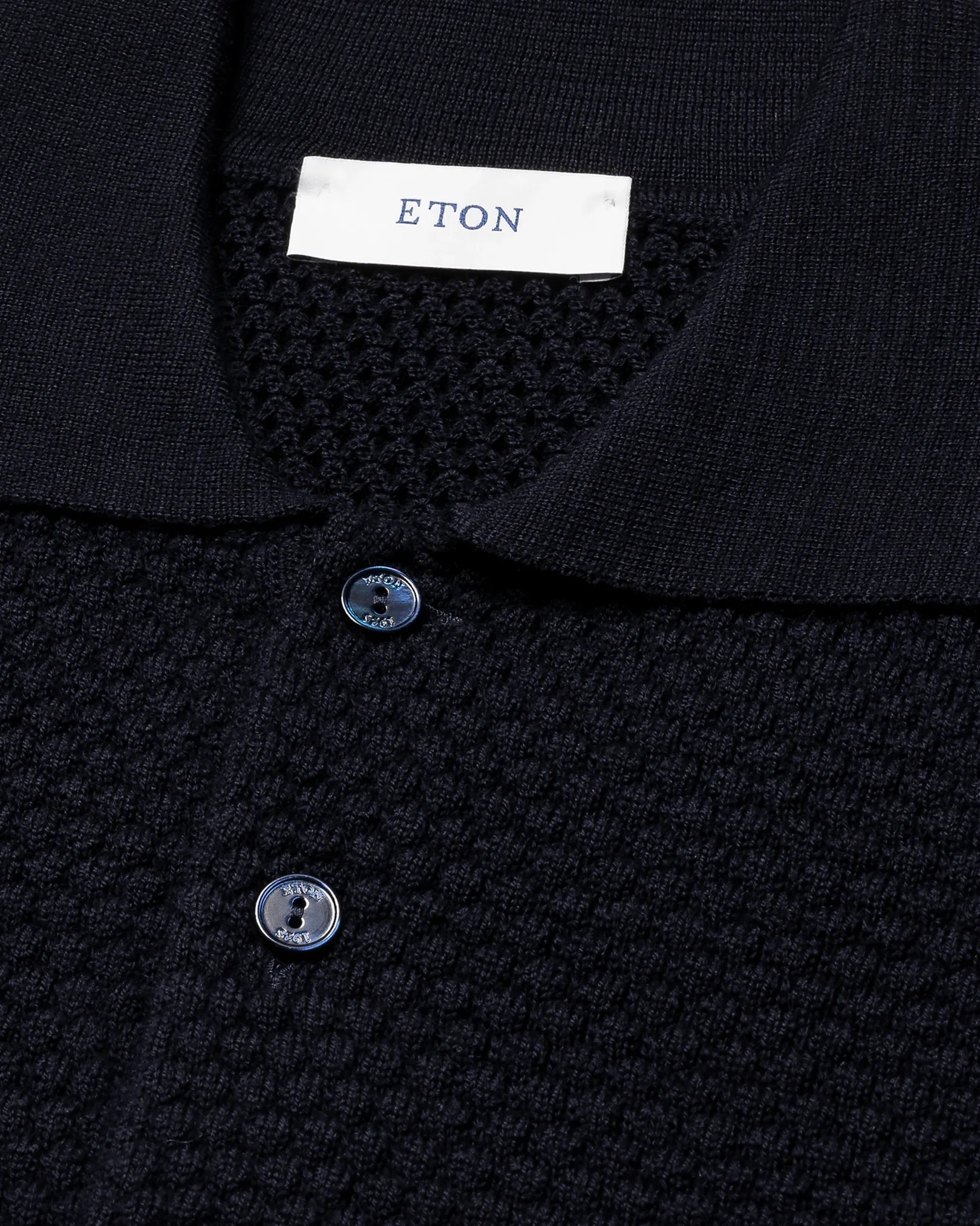 Eton - navy merino structure long sleeve polo
