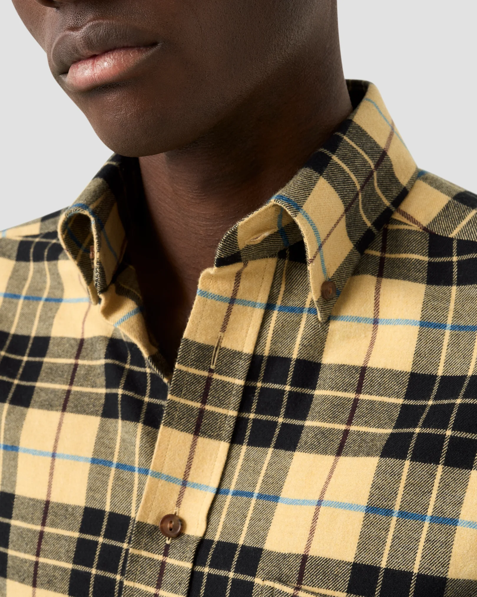 Eton - plaid check flannel shirt yellow plaid check flannel shirt