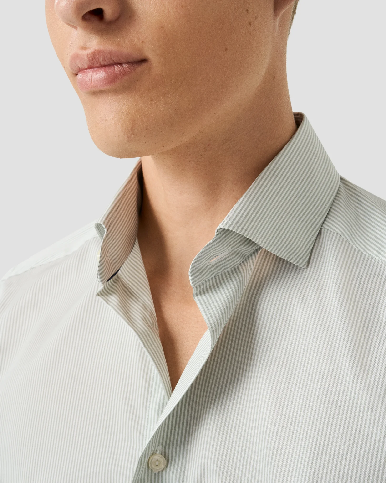 Eton - light green striped melange twill shirt