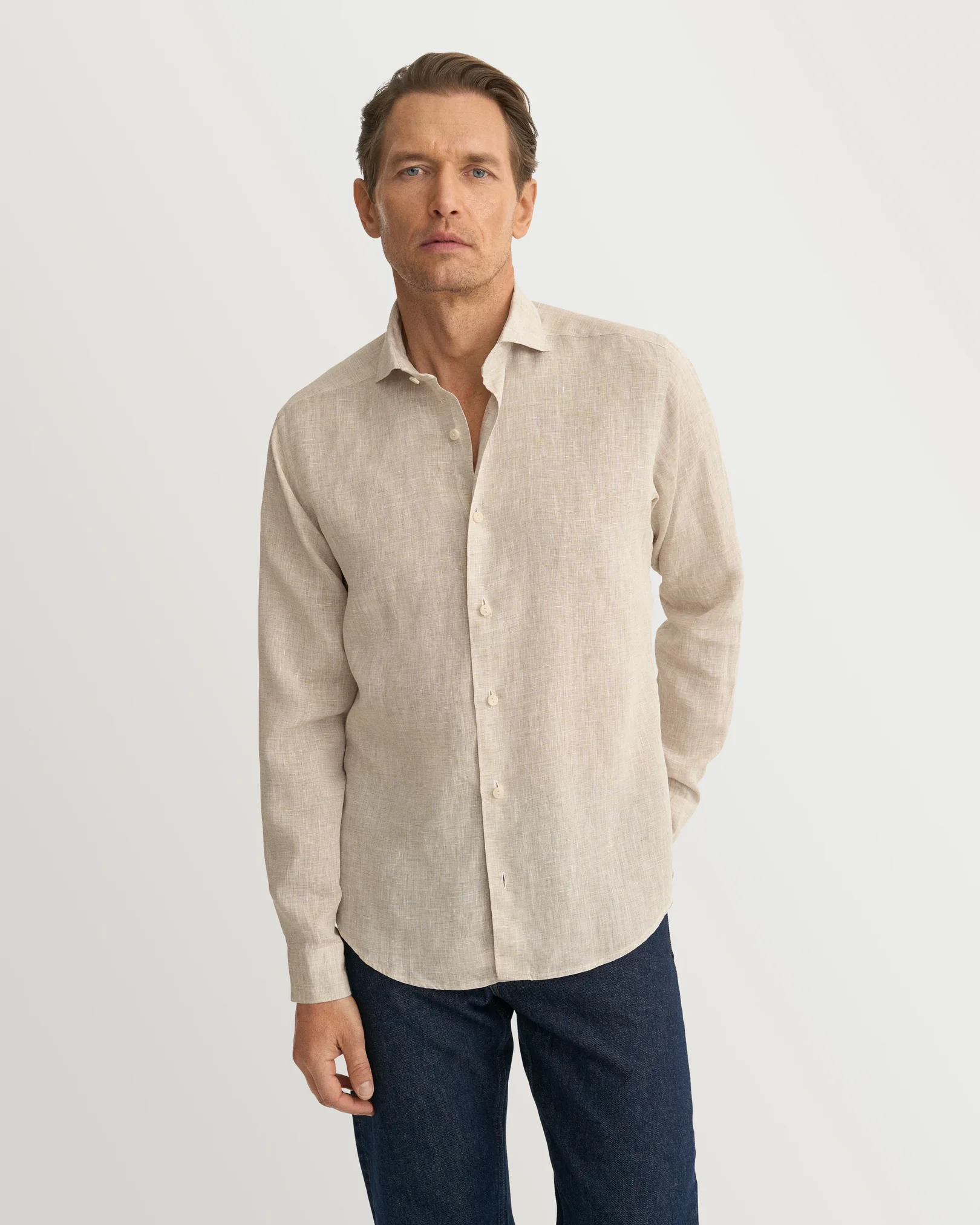 Eton - beige solid linen shirt 261