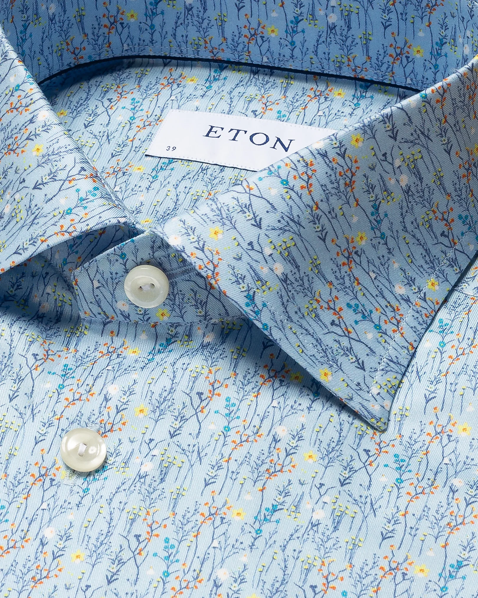 Eton - light blue flower printed signature twill shirt