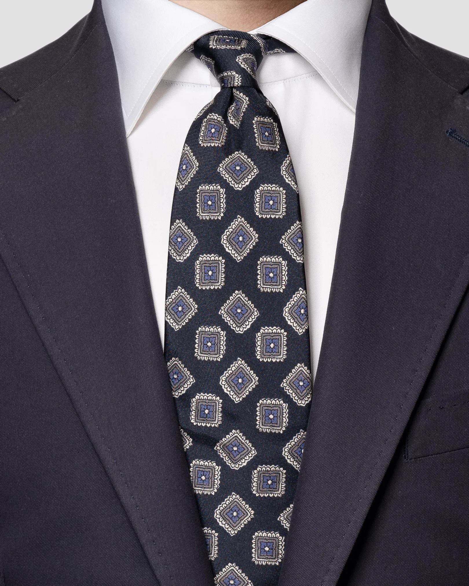Eton - navy blue silk tie geometric