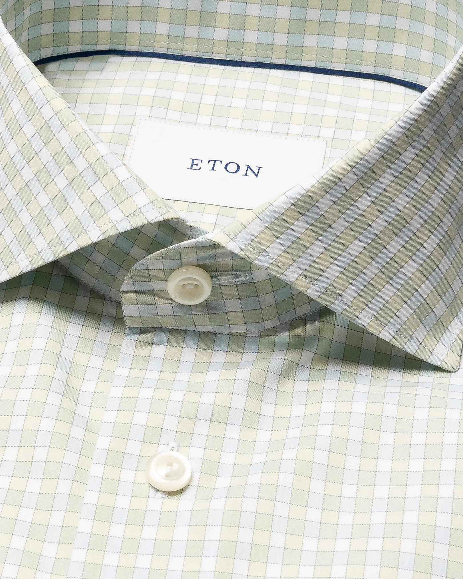 Eton - mid green check breeze poplin shirt