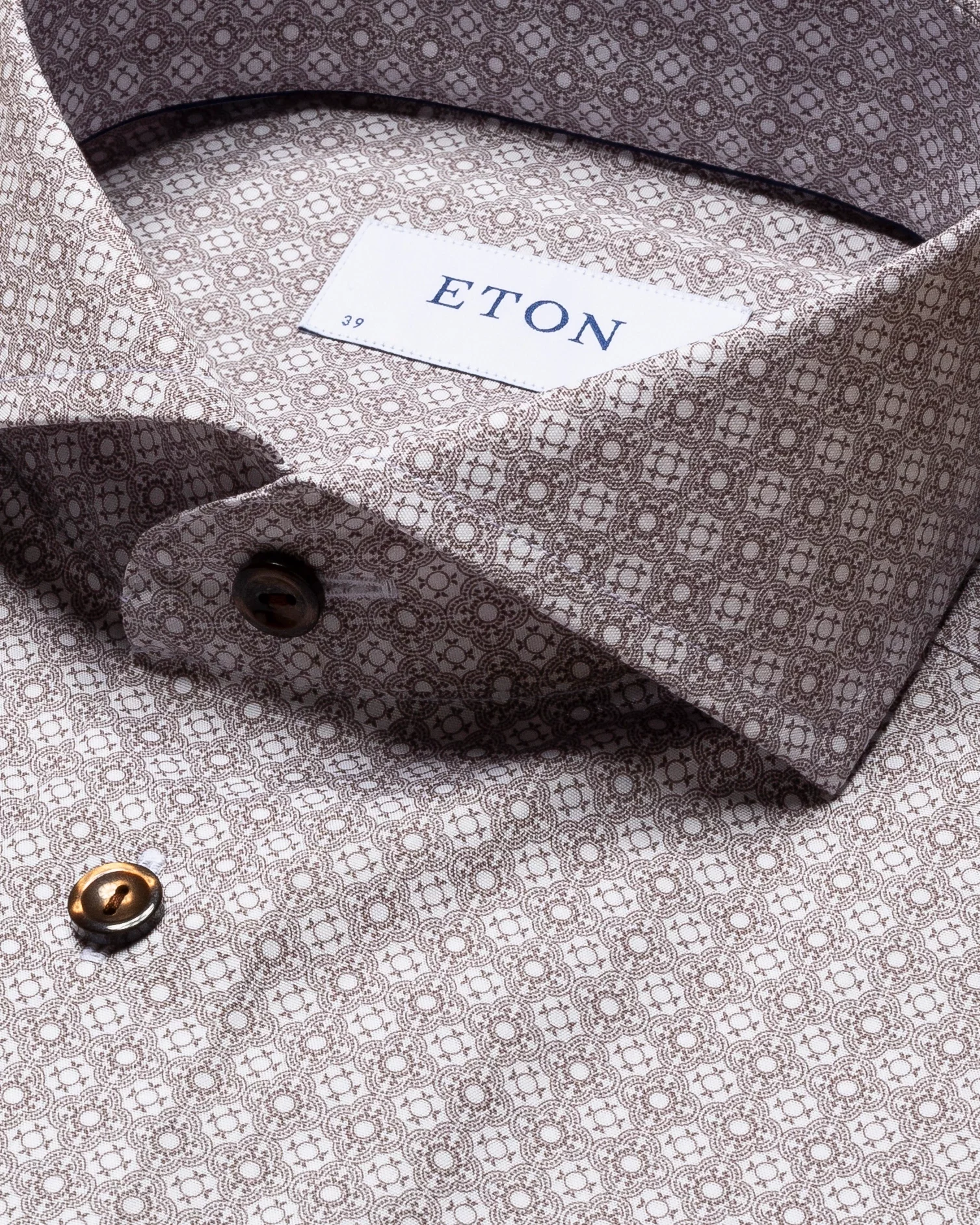 Eton - brown medallion print poplin shirt extreme cut away