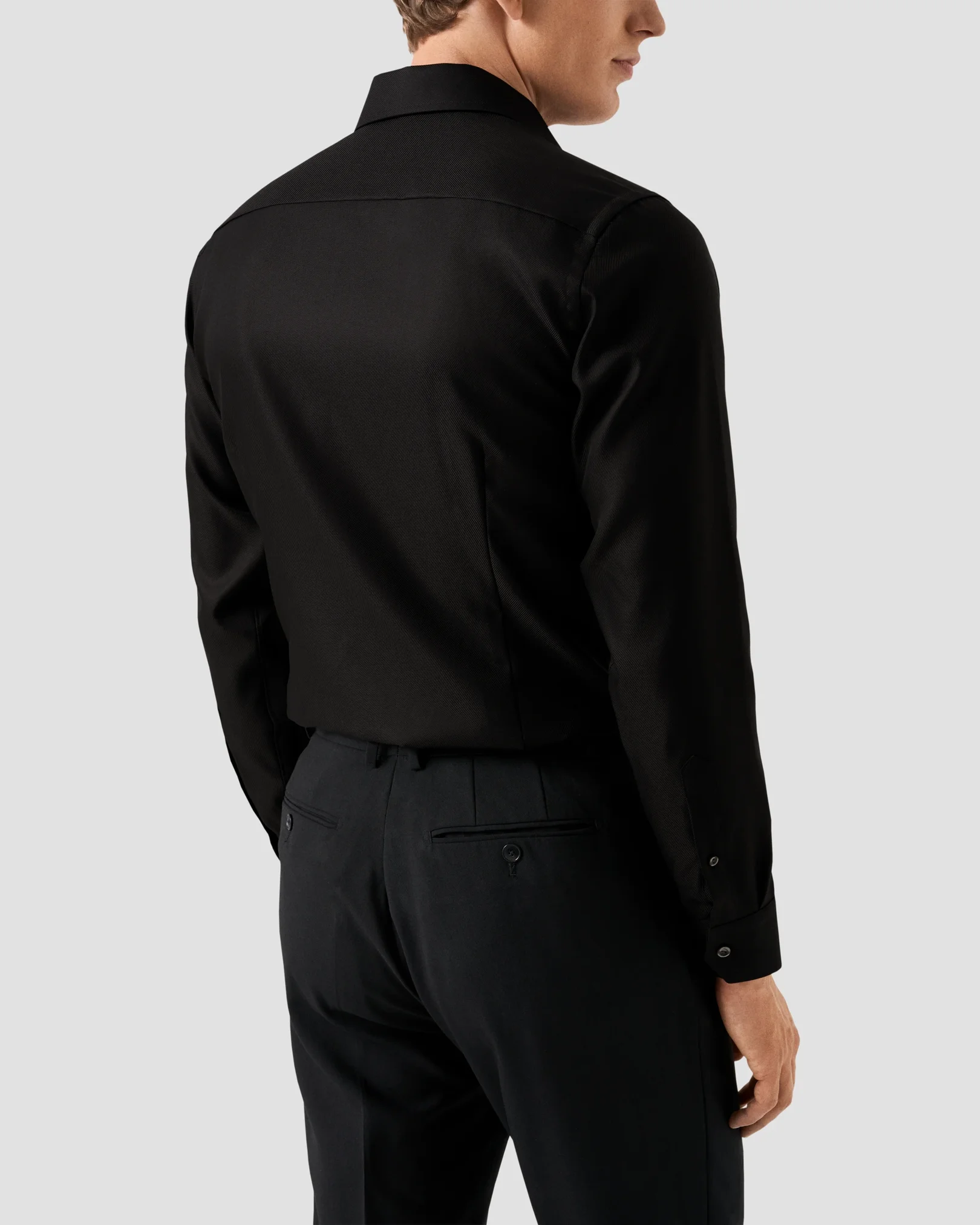 Eton - black solid textured twill shirt