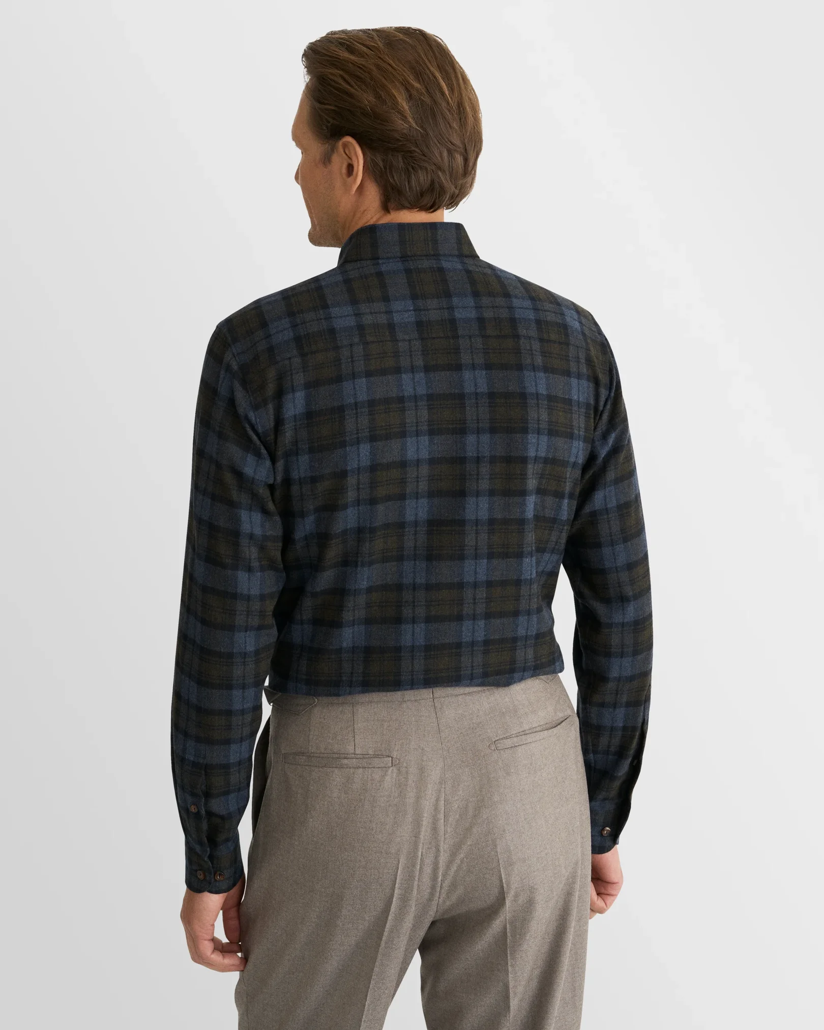 Eton - navy blue plaid check flannel shirt