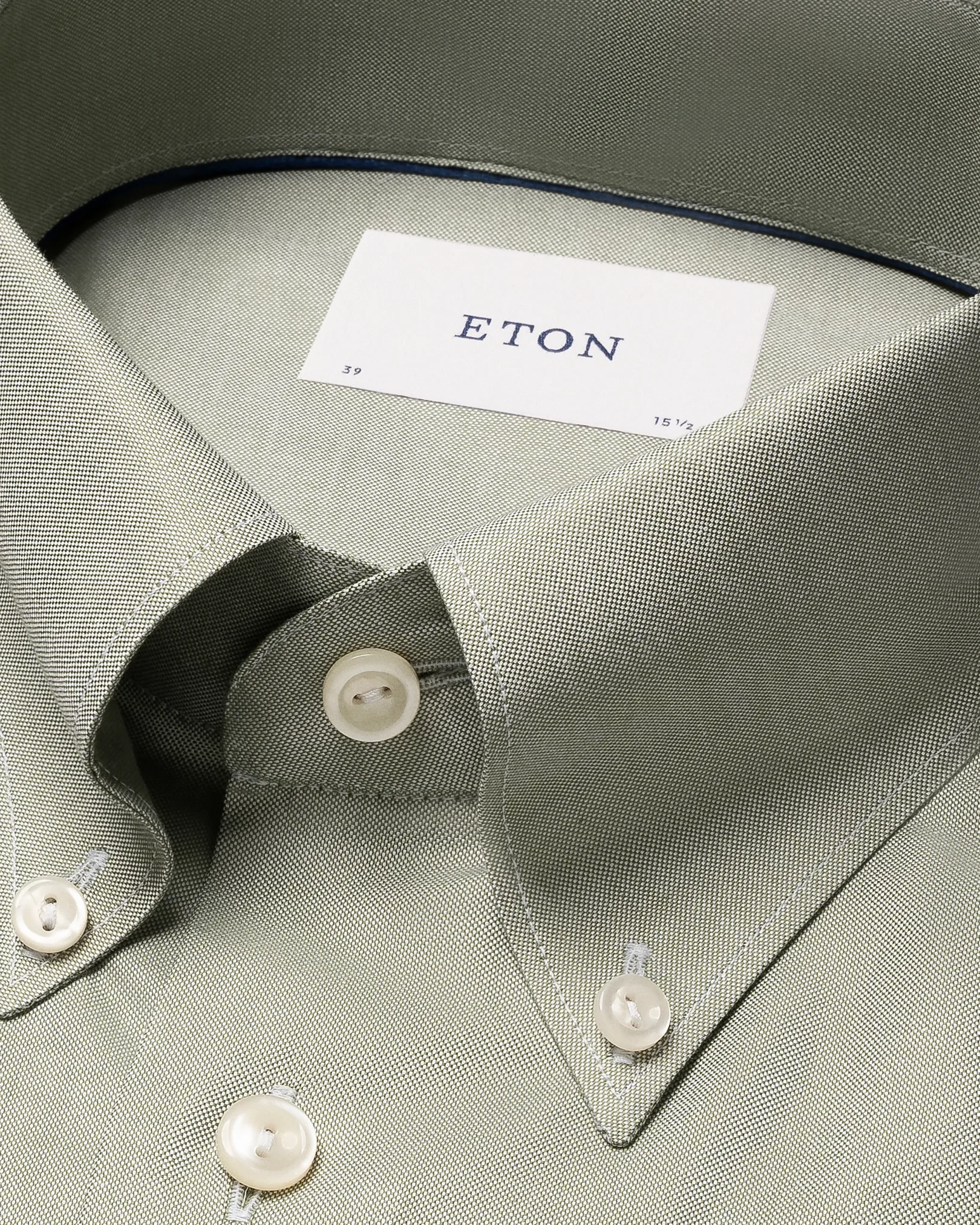 Eton - mid green solid wrinkle free oxford button down rounded single slim