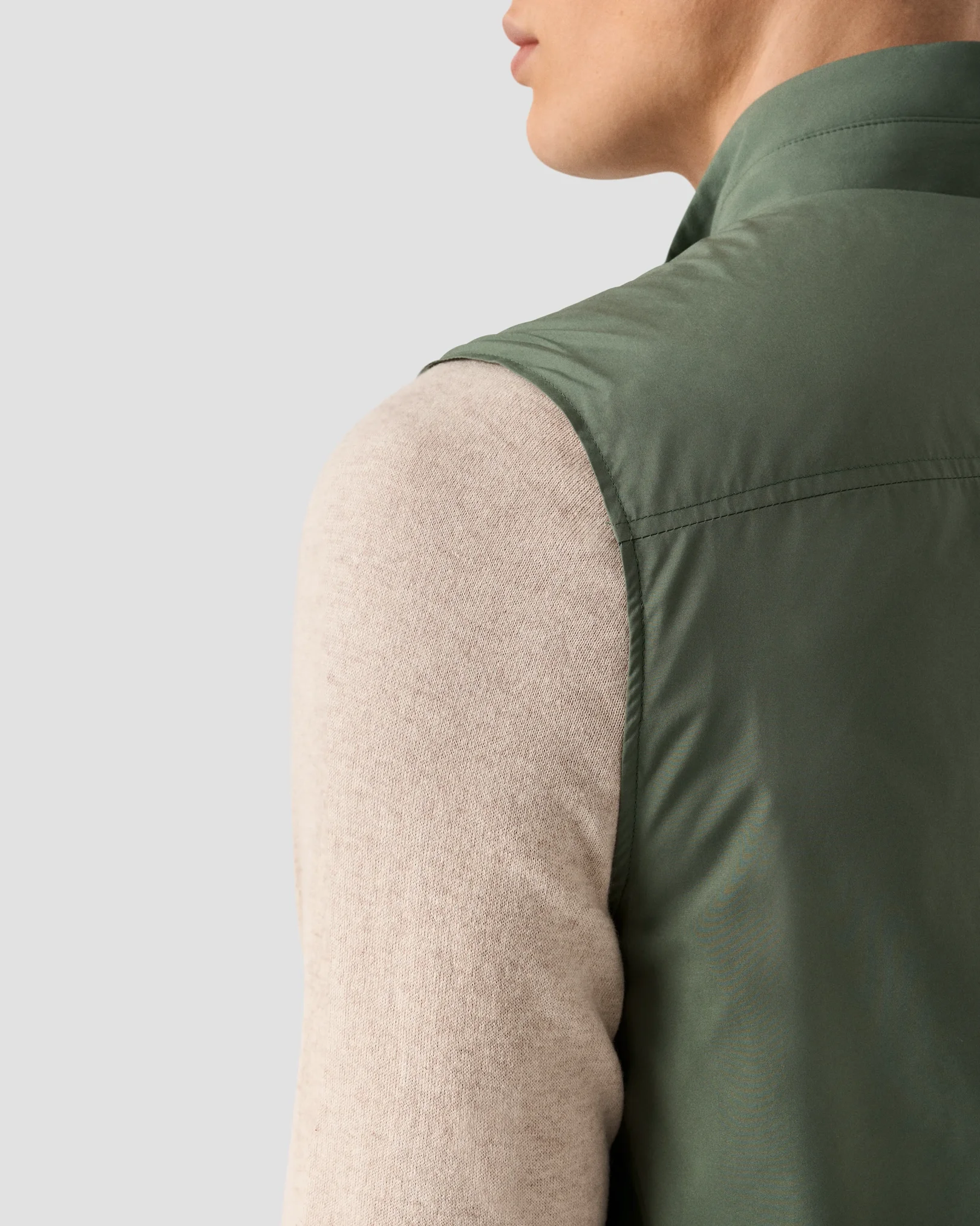 Eton - dark green solid wind vest with elastic hem