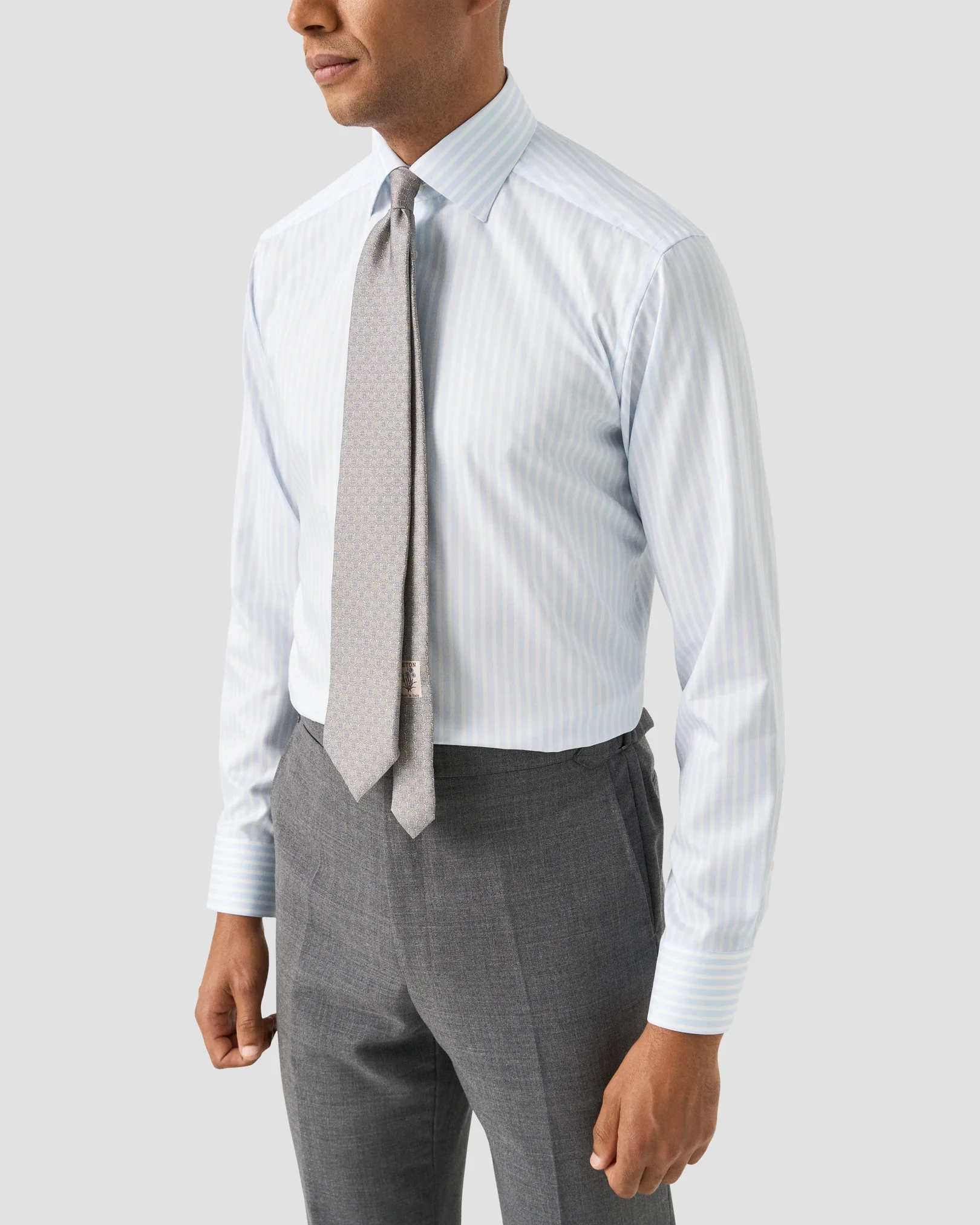 Eton - light blue striped twill shirt cut away 258