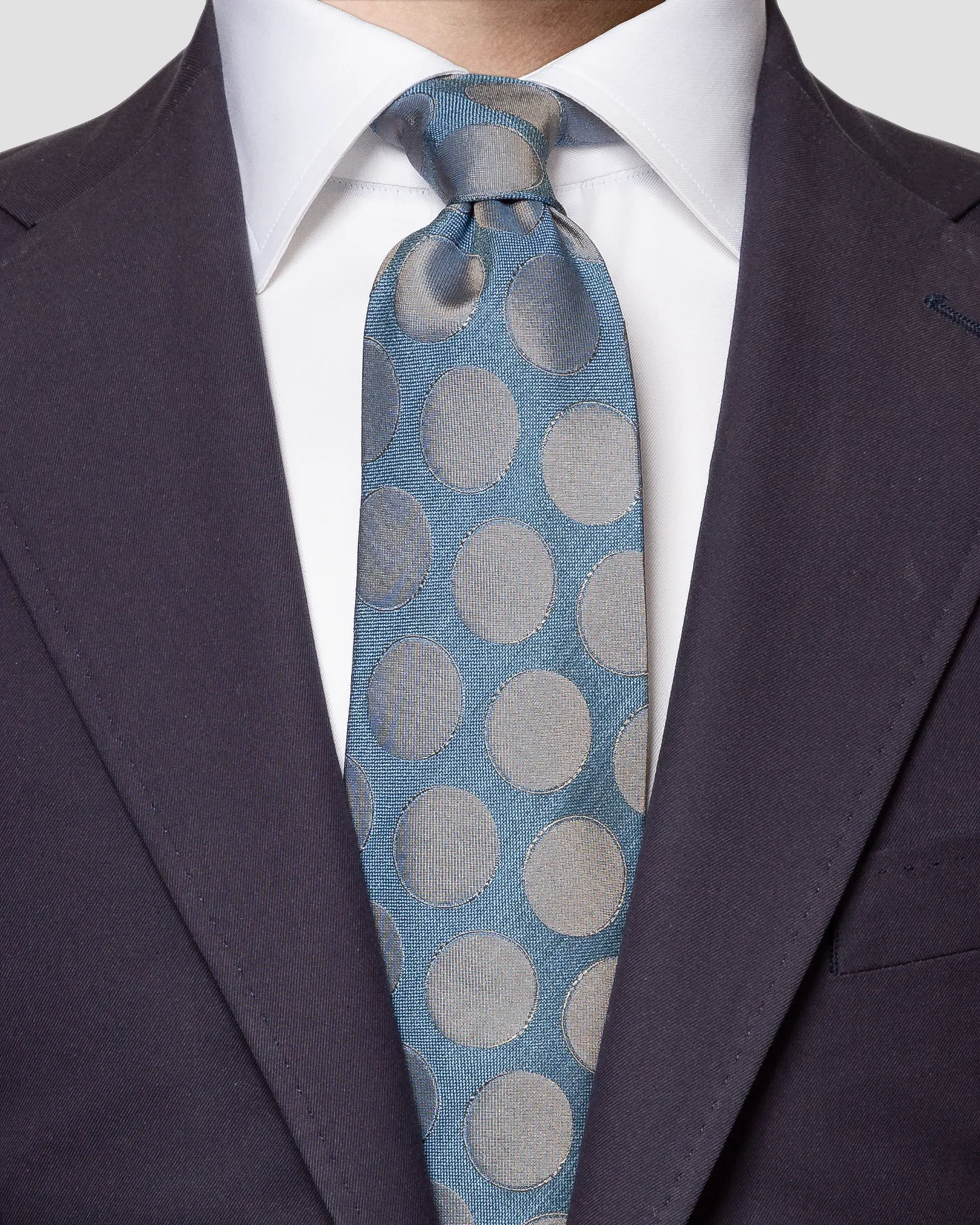 Eton - mid blue polka dots tie