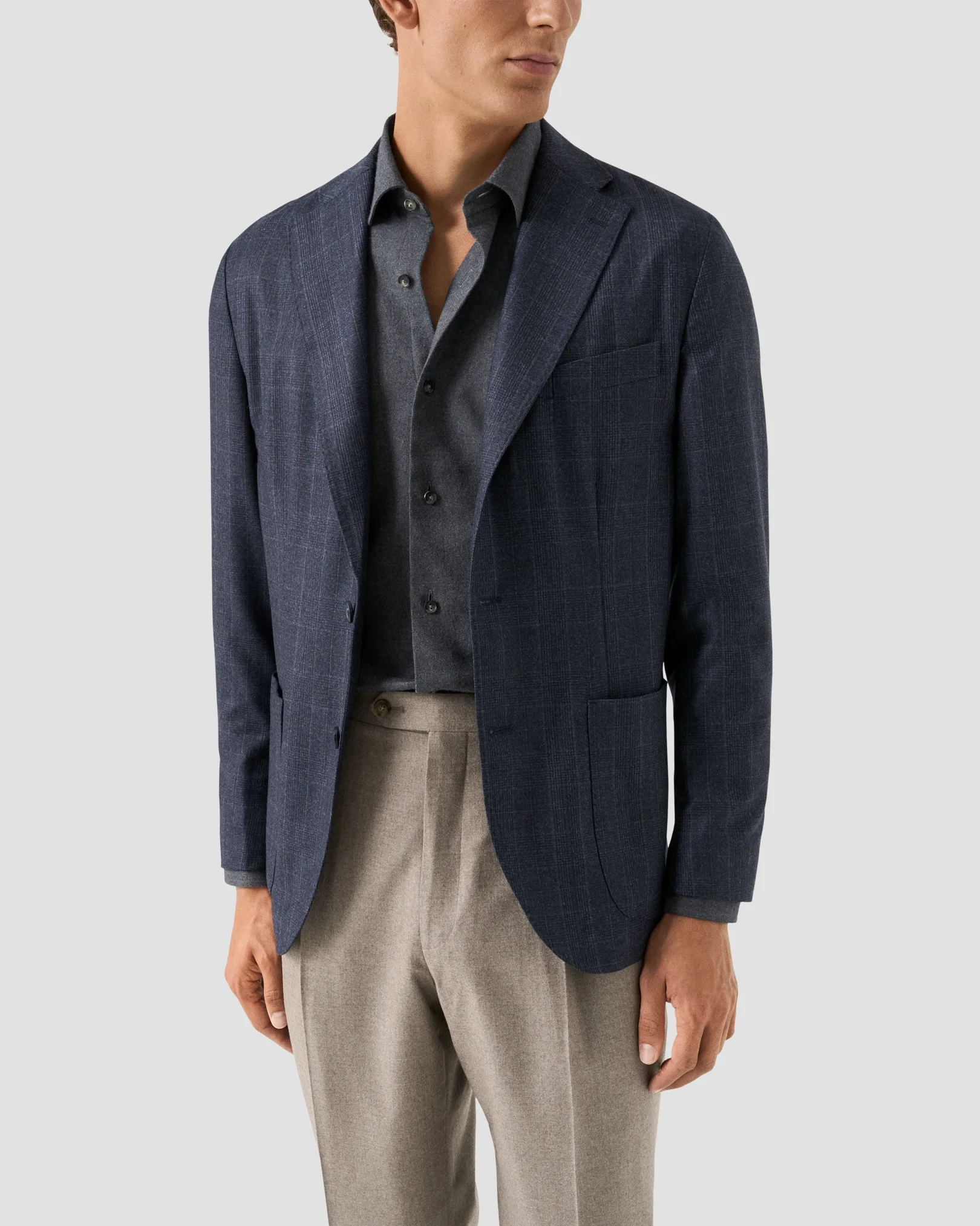 Eton - dark blue solid flannel shirt