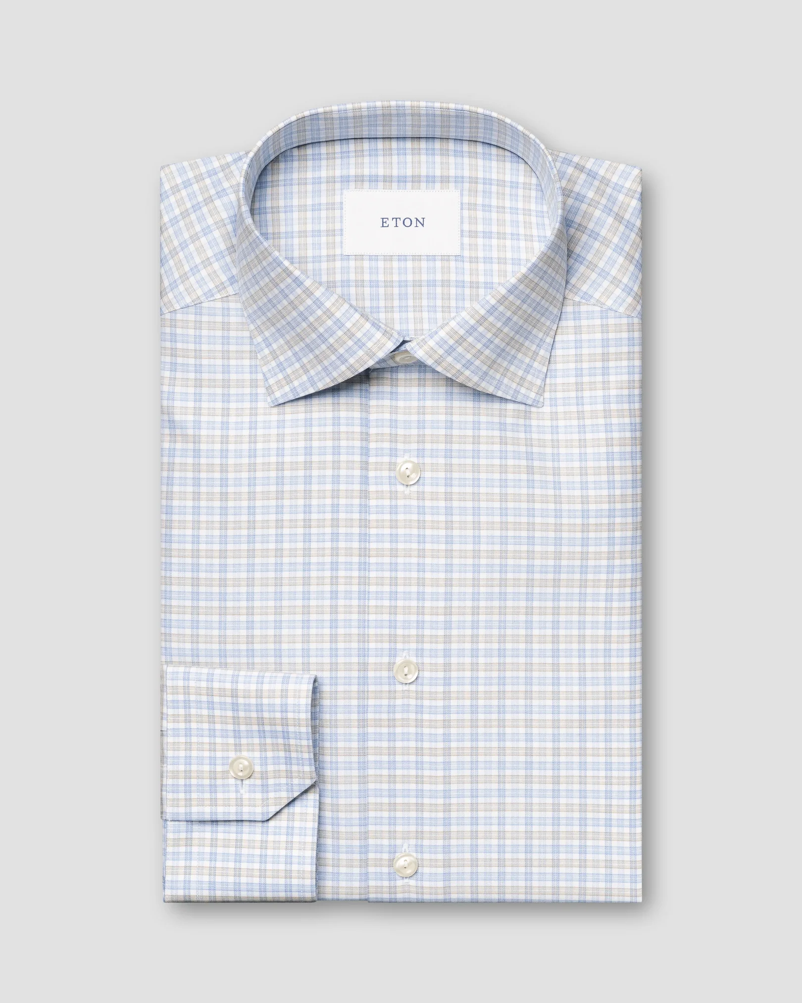 Eton - light green checked fine twill shirt