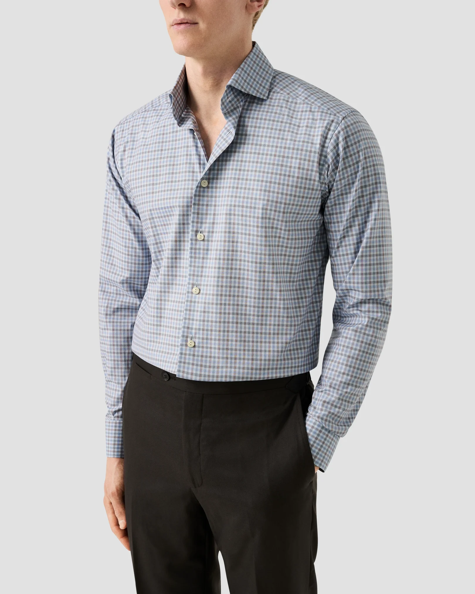 Eton - three color check twill shirt