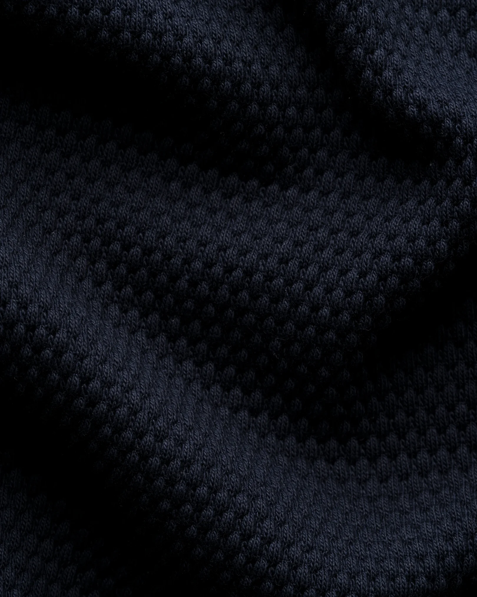 Eton - navy waffle open collar polo shirt