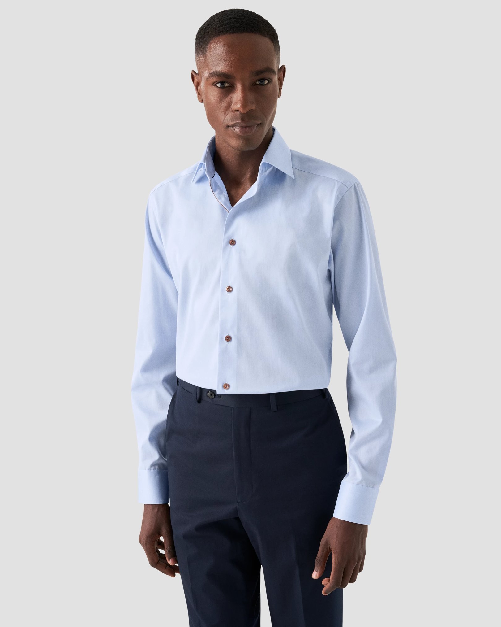 Eton - light blue signature twill contast buttons