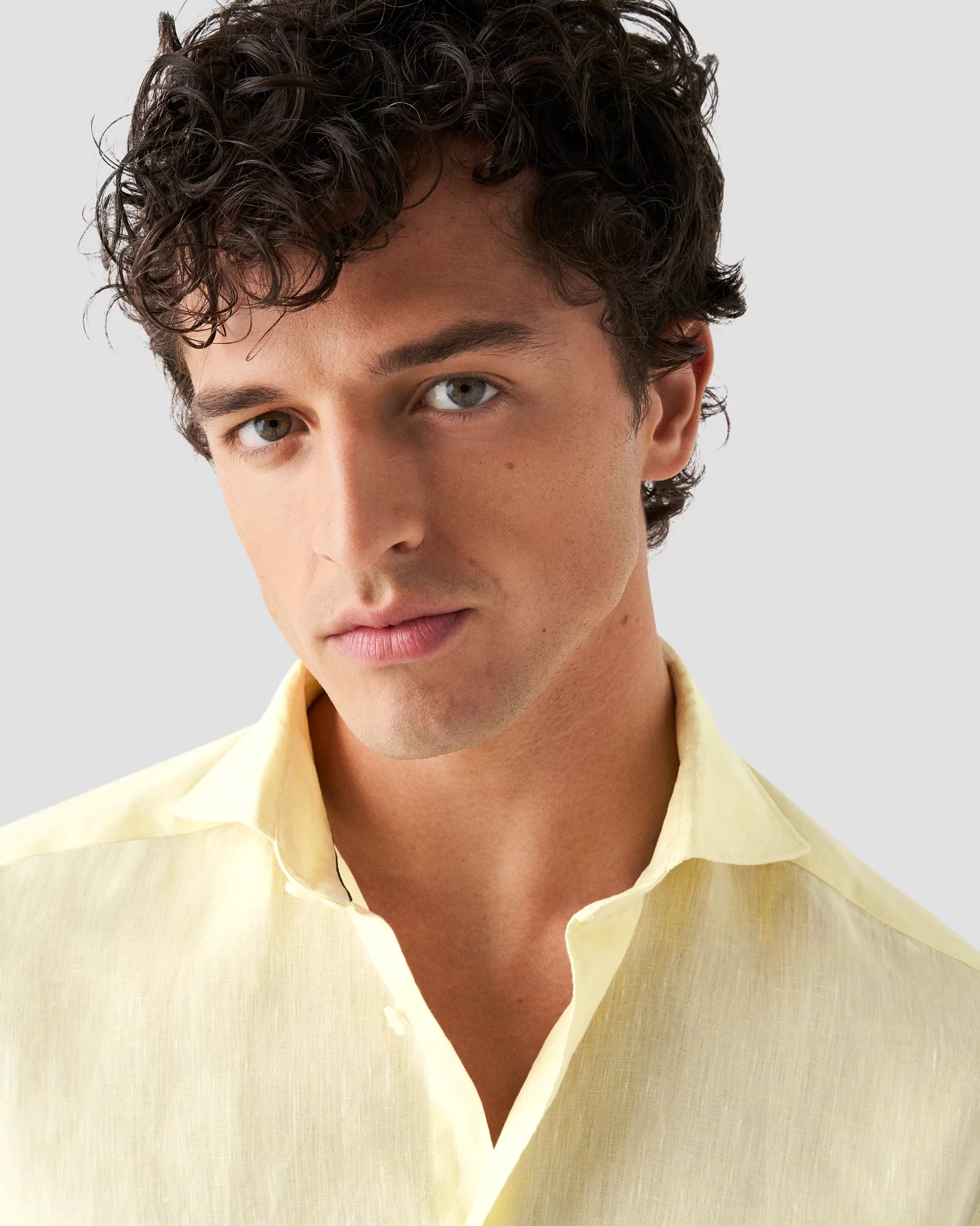 Yellow Solid Plain Weave Linen Shirt - Eton