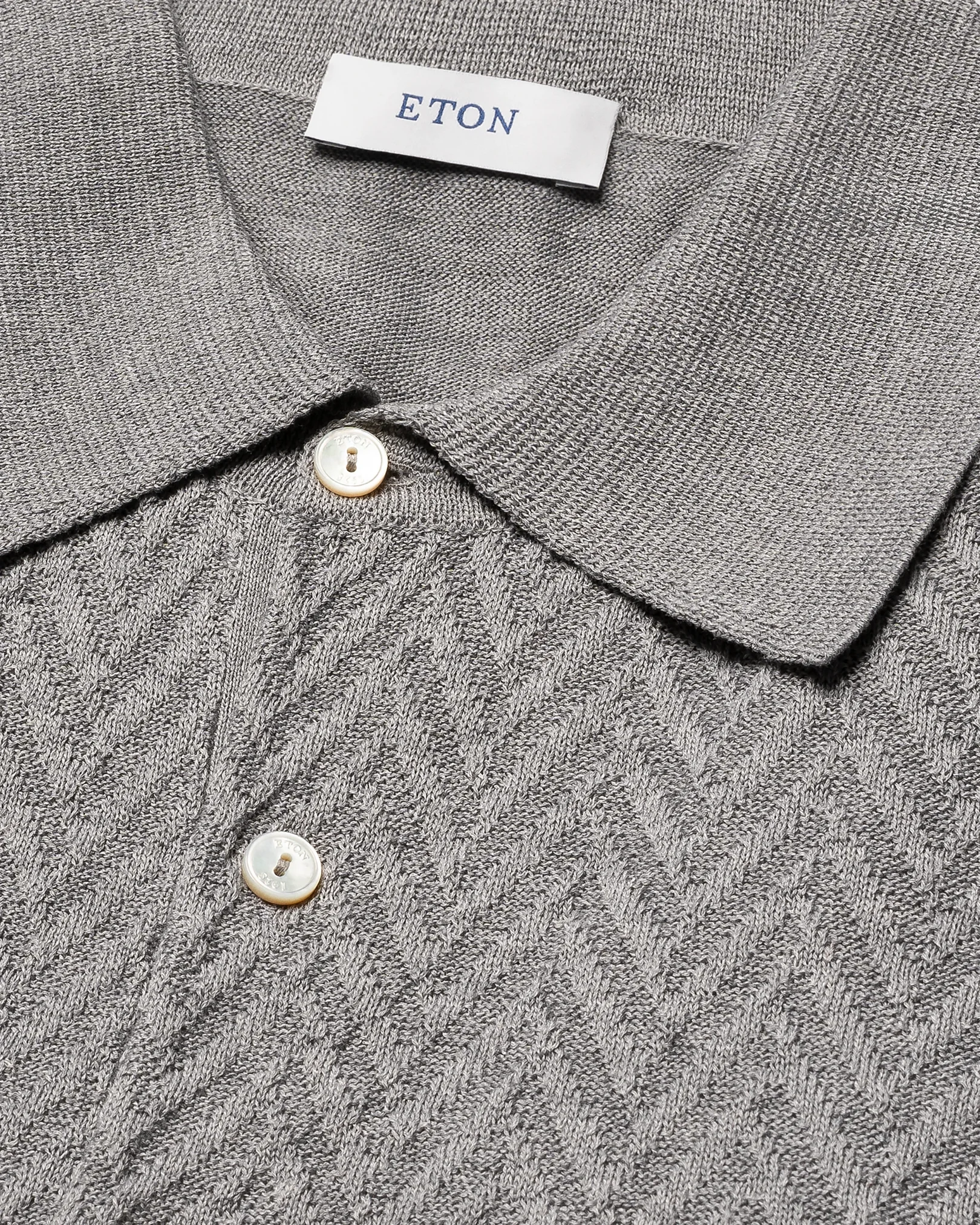 Eton - light grey chevron structure knit polo shirt
