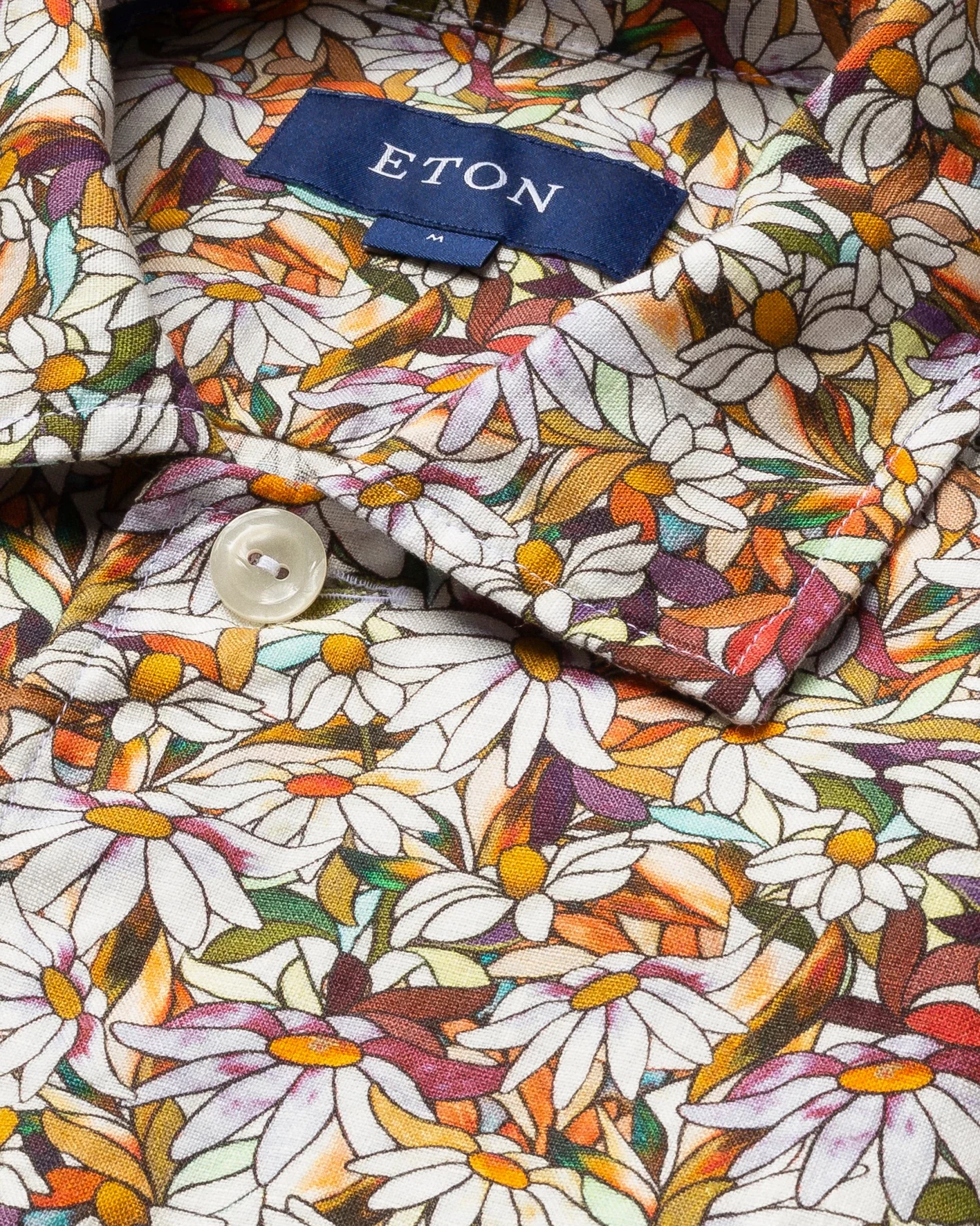 Eton - orange floral print linen shirt resort short sleeve boxfit box fit