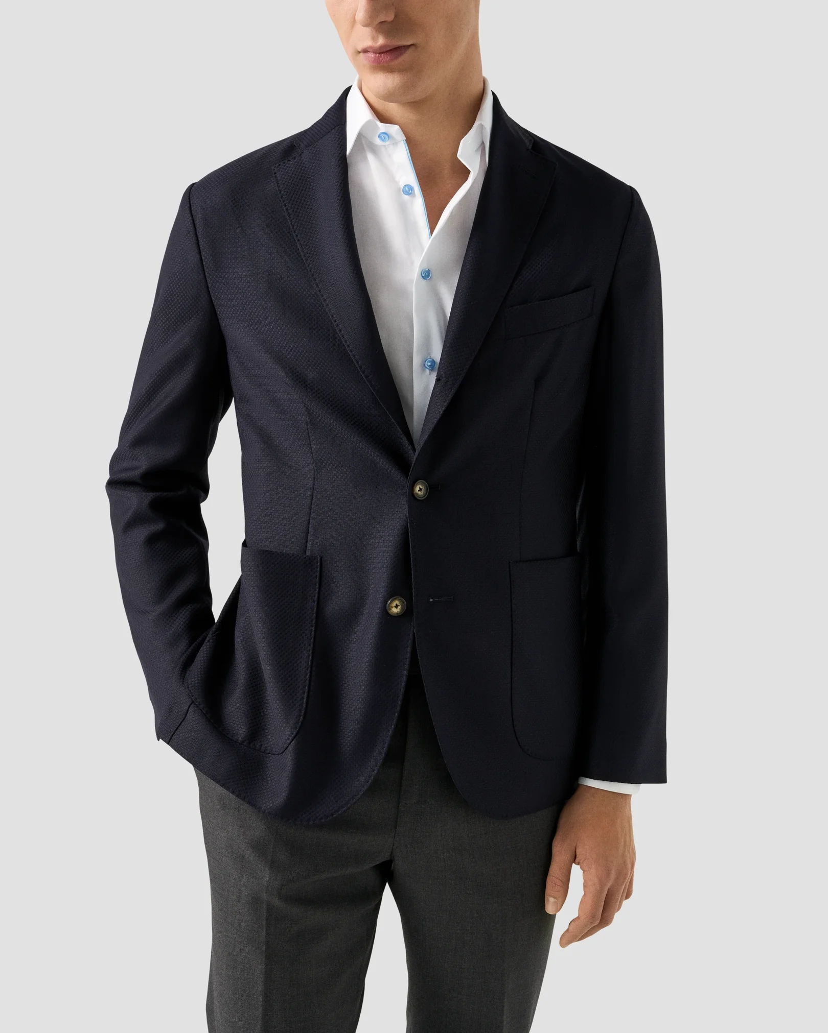 Eton - white twill shirt blue details cutaway