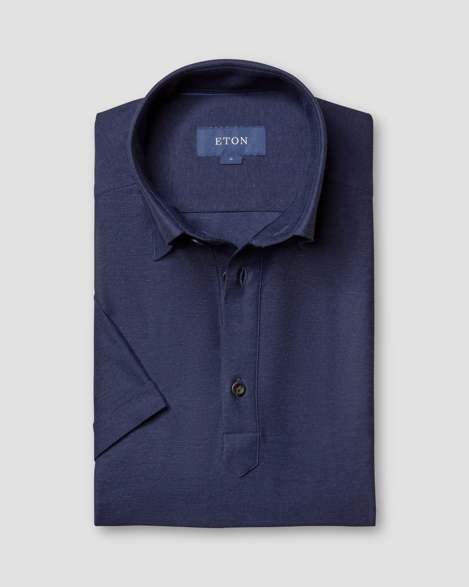 Eton - dark blue cotton linen polo shirt short sleeved
